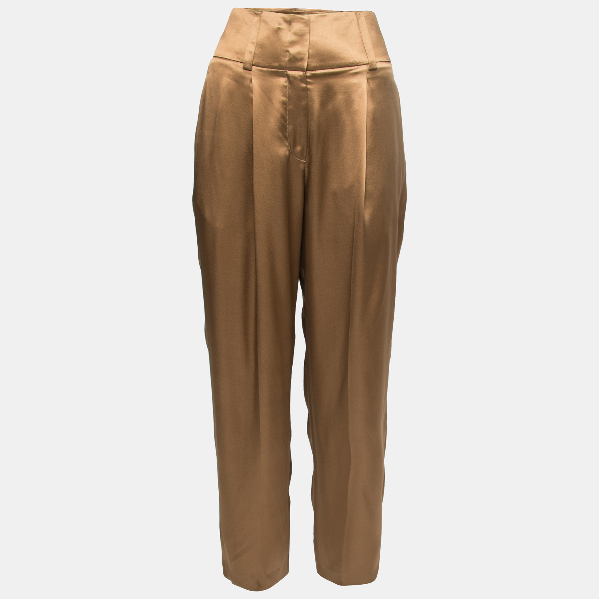 Givenchy Brown Silk Satin Pleated Trousers M