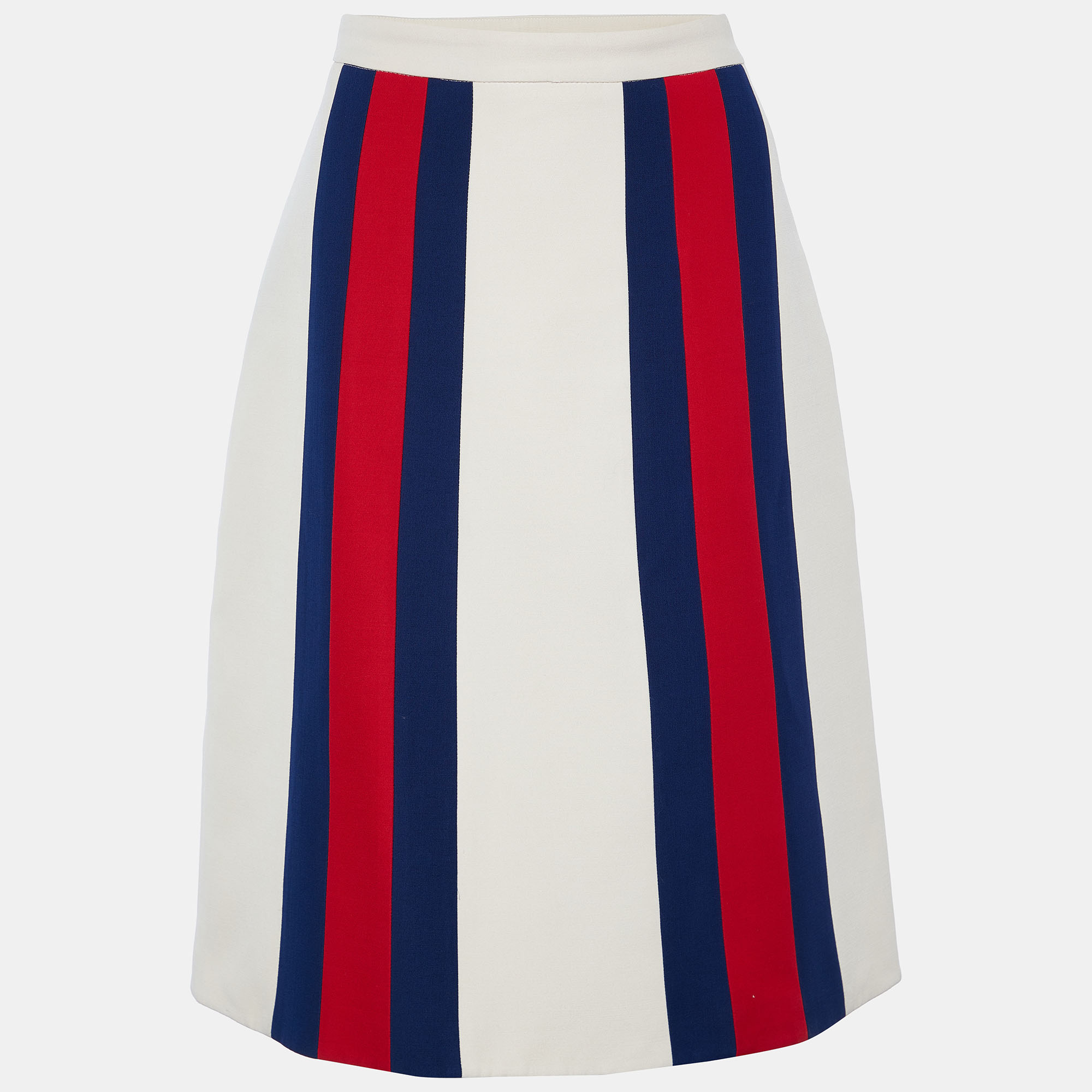 gucci cream wool & silk striped detail knee length skirt m