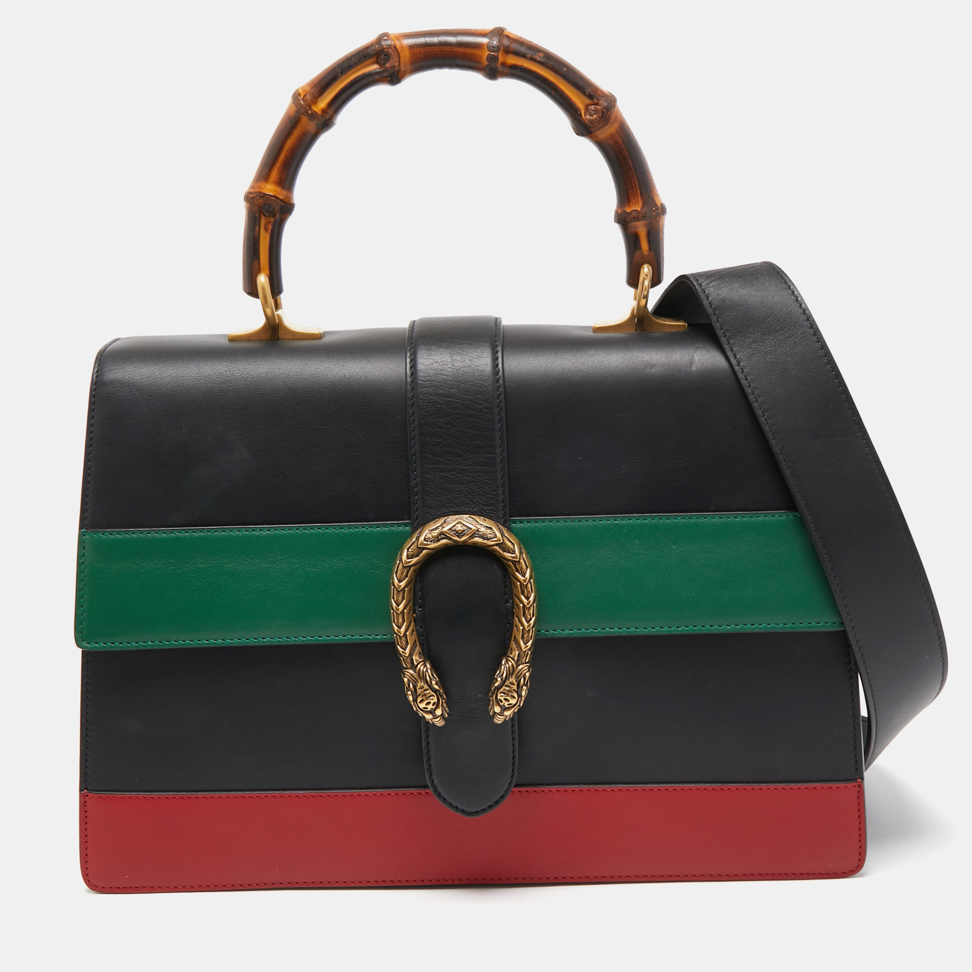 gucci tri color leather large dionysus bamboo top handle bag