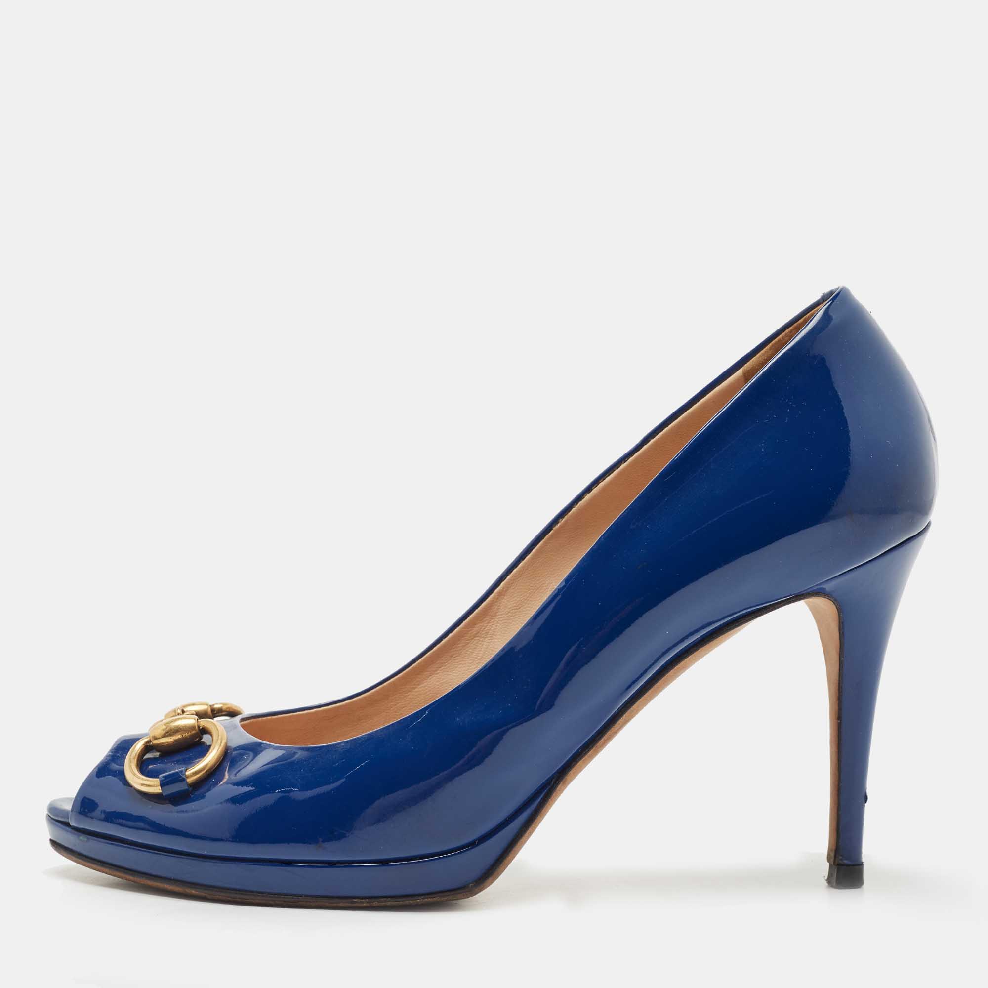 gucci blue patent leather hollywood pumps size 40