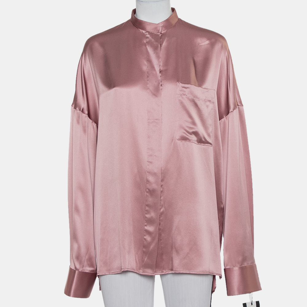 haider ackermann pink silk satin stand collar drop shoulder detail dali shirt m