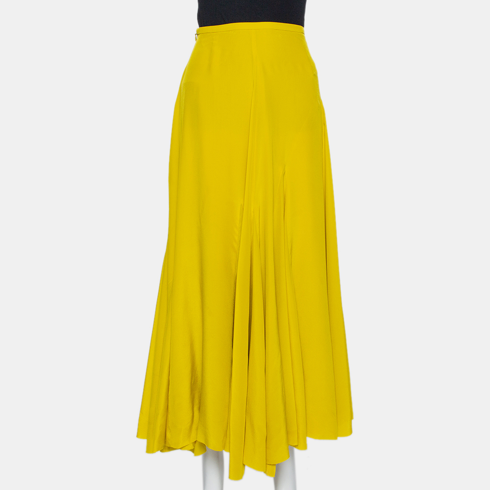 haider ackermann mustard yellow silk flared maxi skirt s