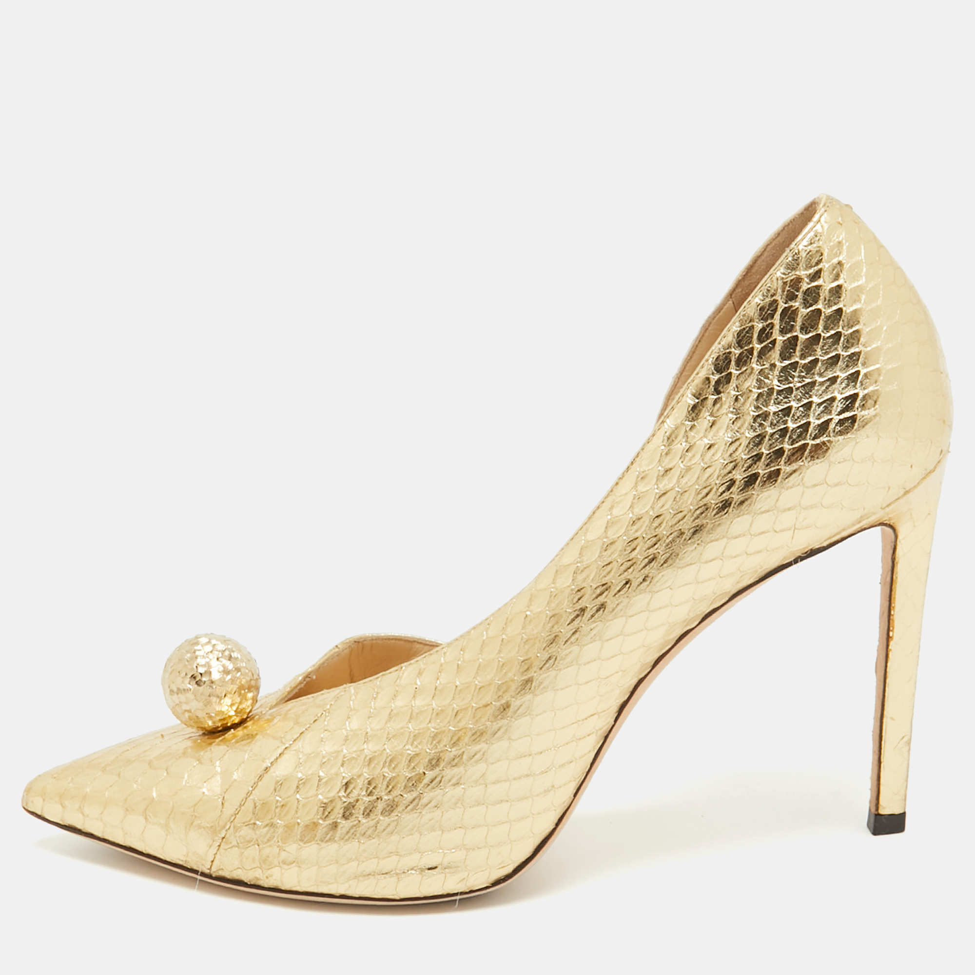 Jimmy Choo Gold Embossed Python Sadira Pumps Size 38.5