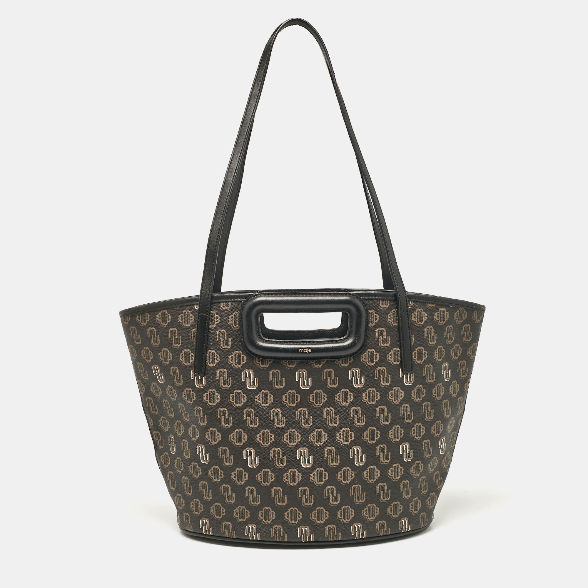 Maje Black Monogram Print Coated Canvas And Leather Clover Tote