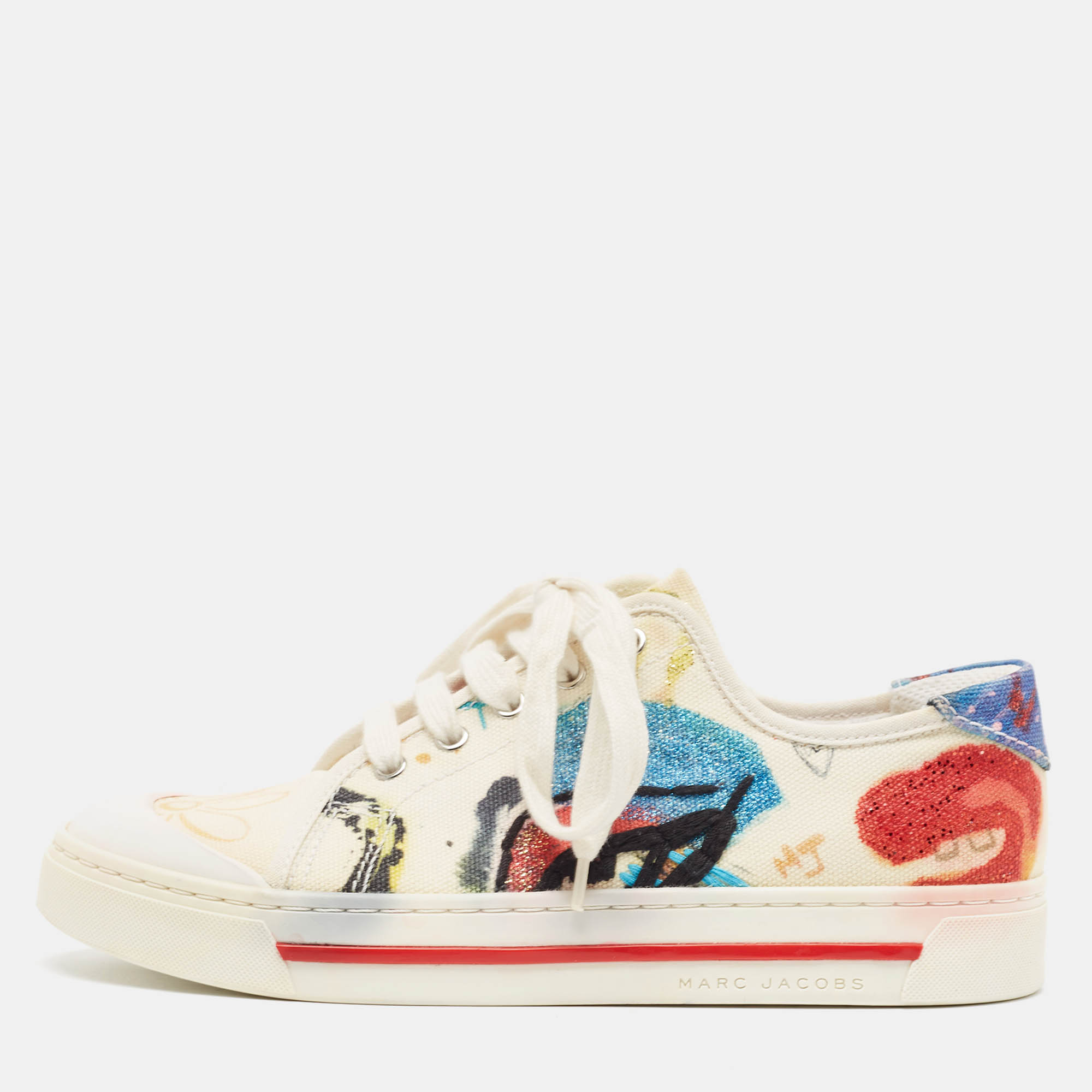 marc jacobs multicolor canvas flower print low top sneakers size 37
