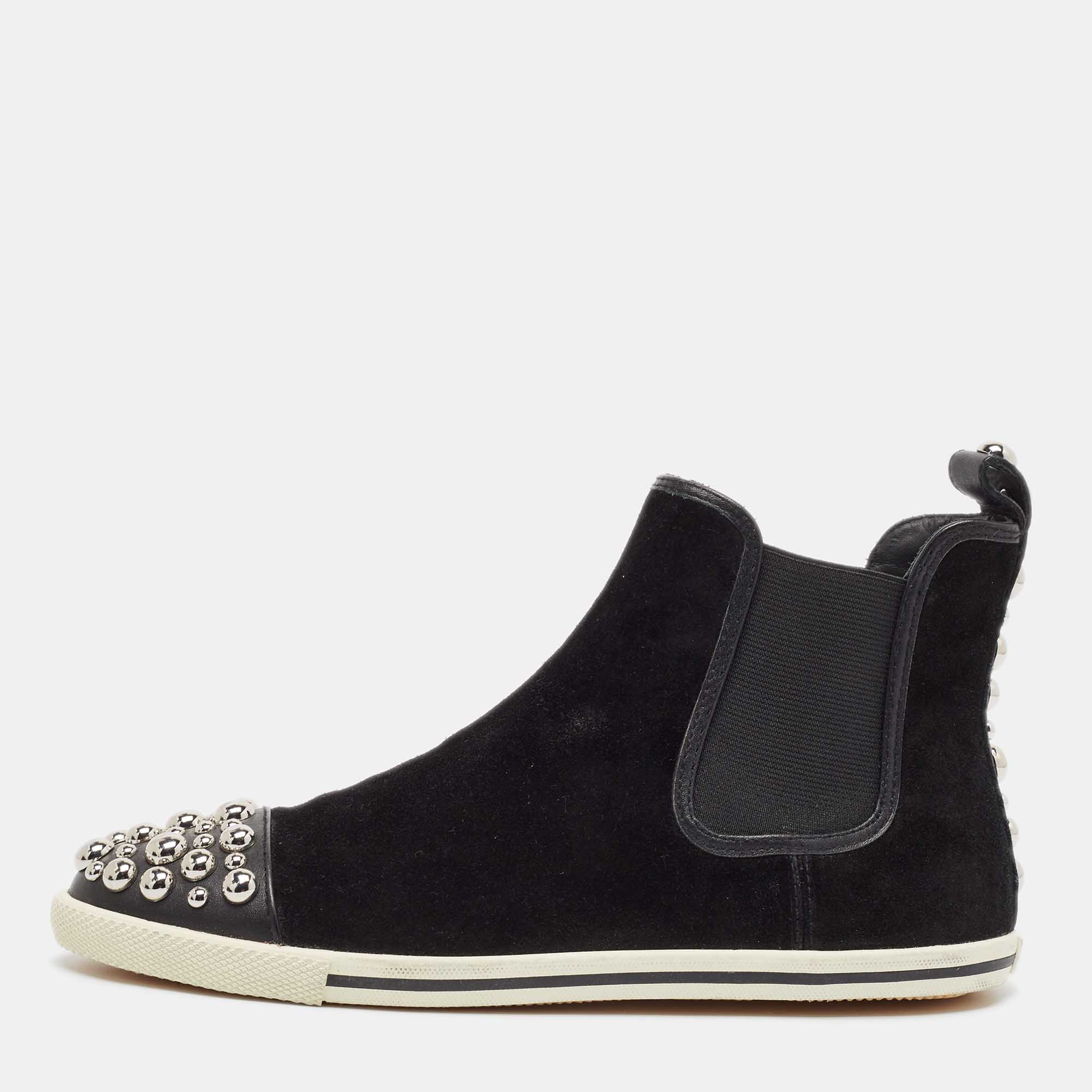 marc by marc jacobs black suede studded high top sneakers size 37