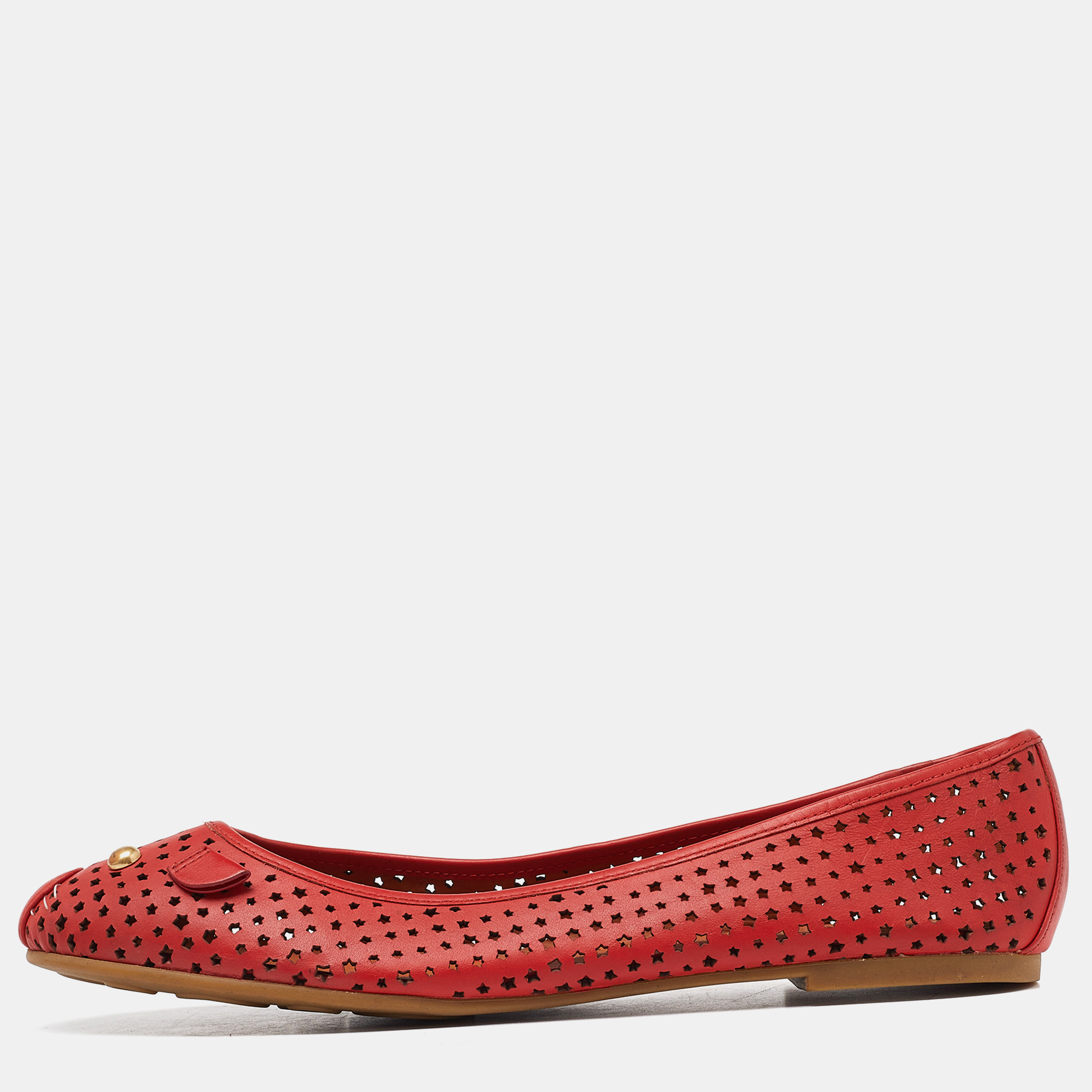 marc by marc jacobs red laser cut out leather ballet flats size 39