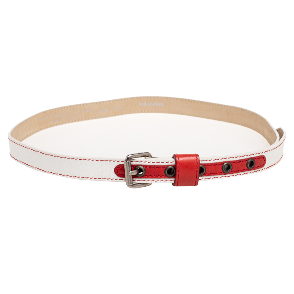 marc by marc jacobs white/red leather buckle belt s/m