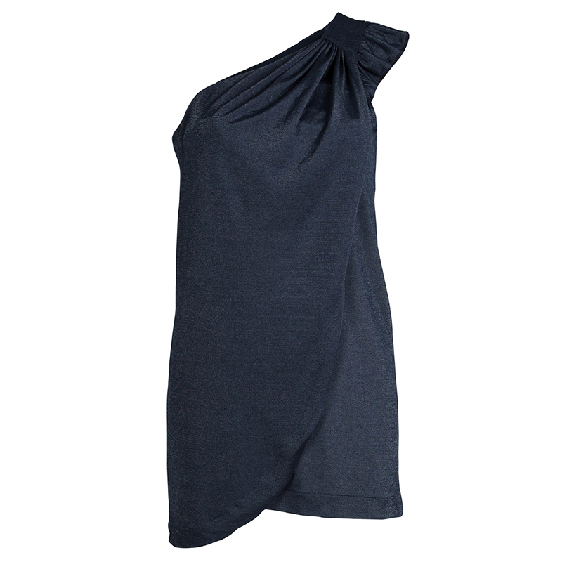 marc by marc jacobs blue knit draped one shoulder top xs