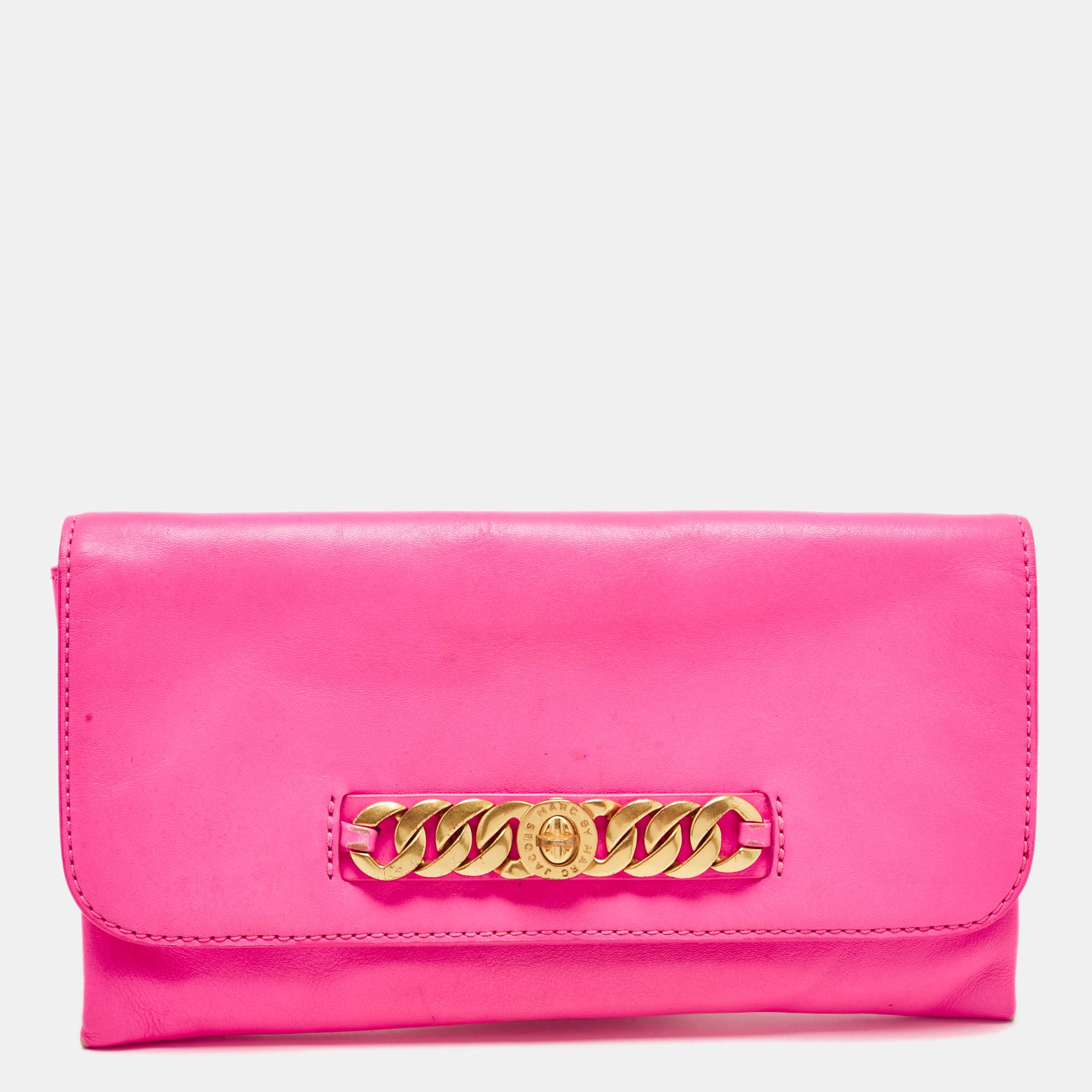 marc by marc jacobs neon pink leather katie clutch
