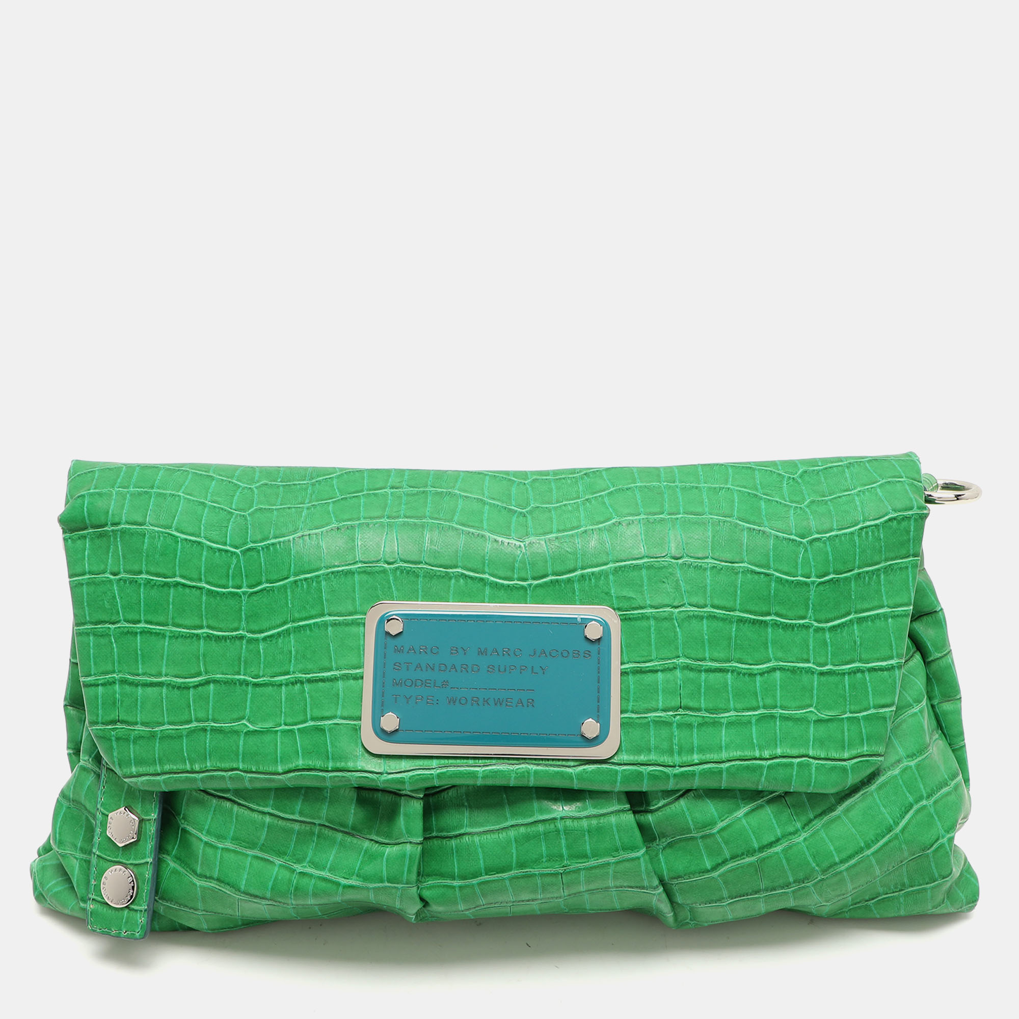 marc by marc jacobs green croc embossed pvc shoulder bag