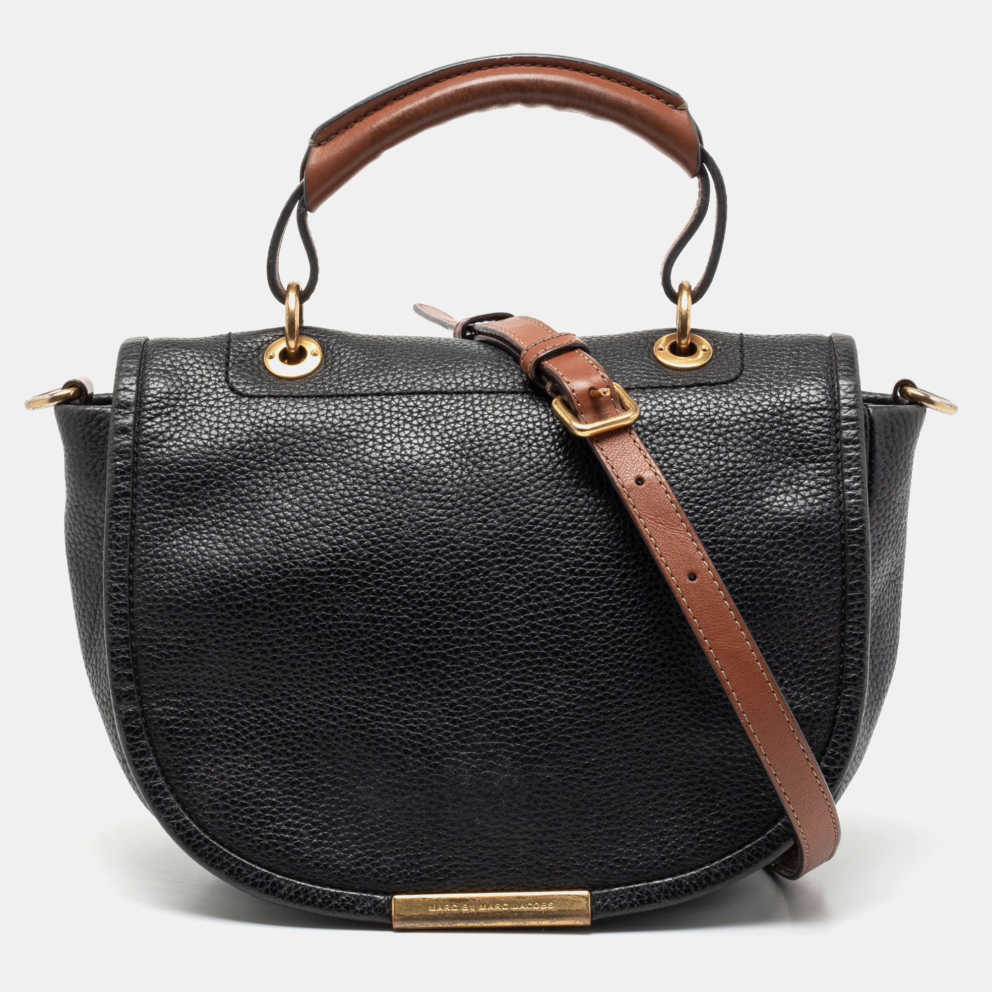 marc by marc jacobs black /brown leather top handle bag