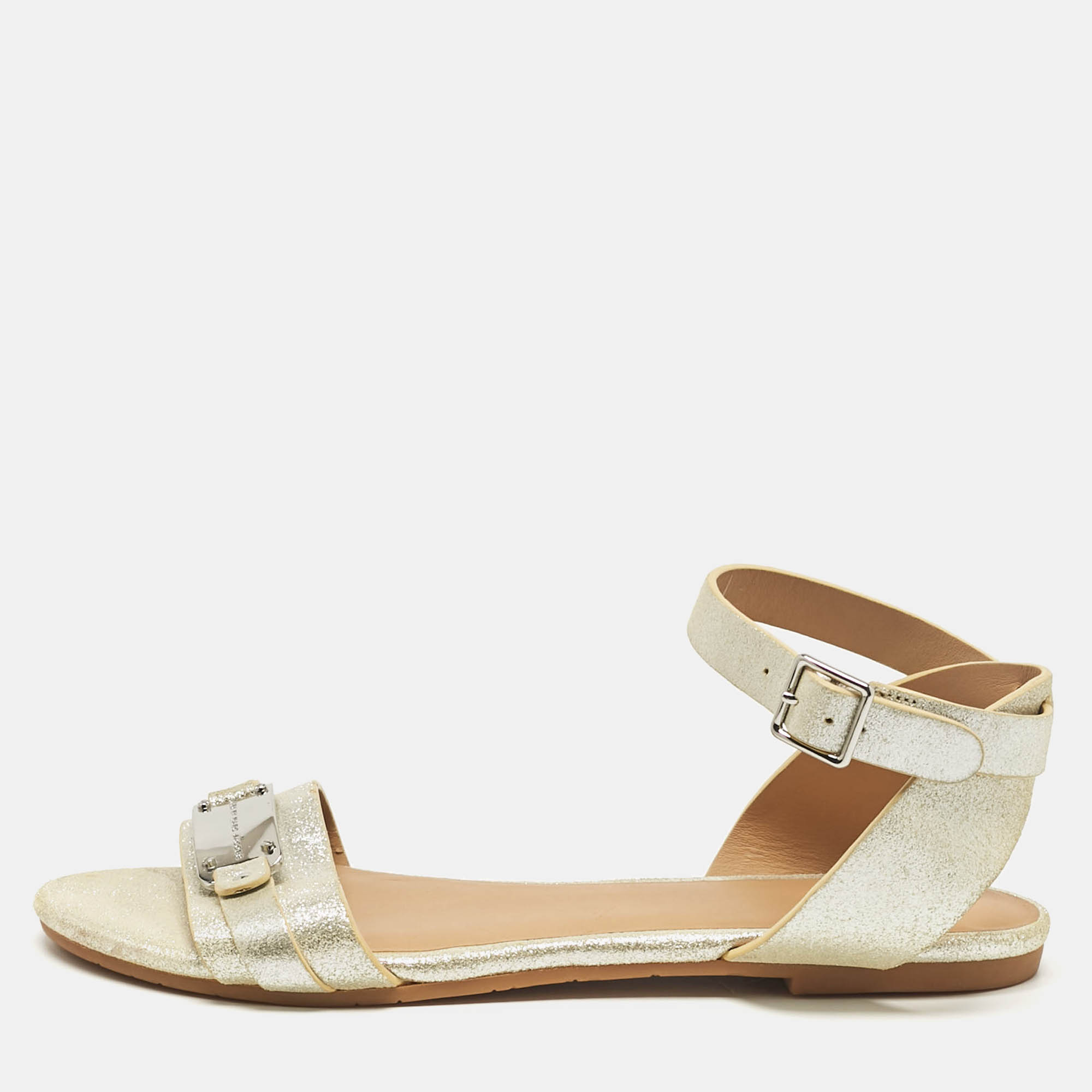 marc by marc jacobs gold textured suede ankle strap flat sandals size 36