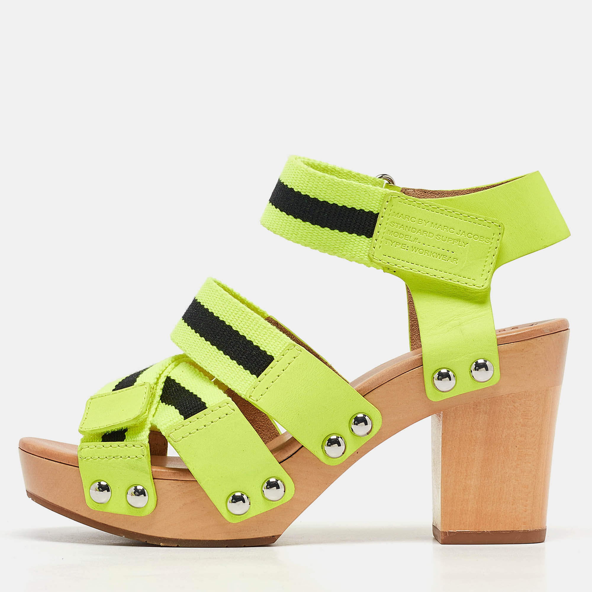 marc by marc jacobs green canvas and leather ankle strap sandals size 37