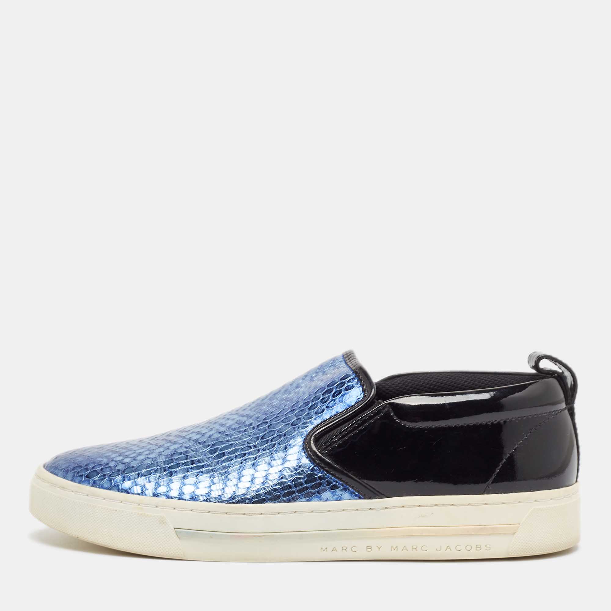 marc by marc jacobs blue patent leather and python embossed leather broome sneakers size 36