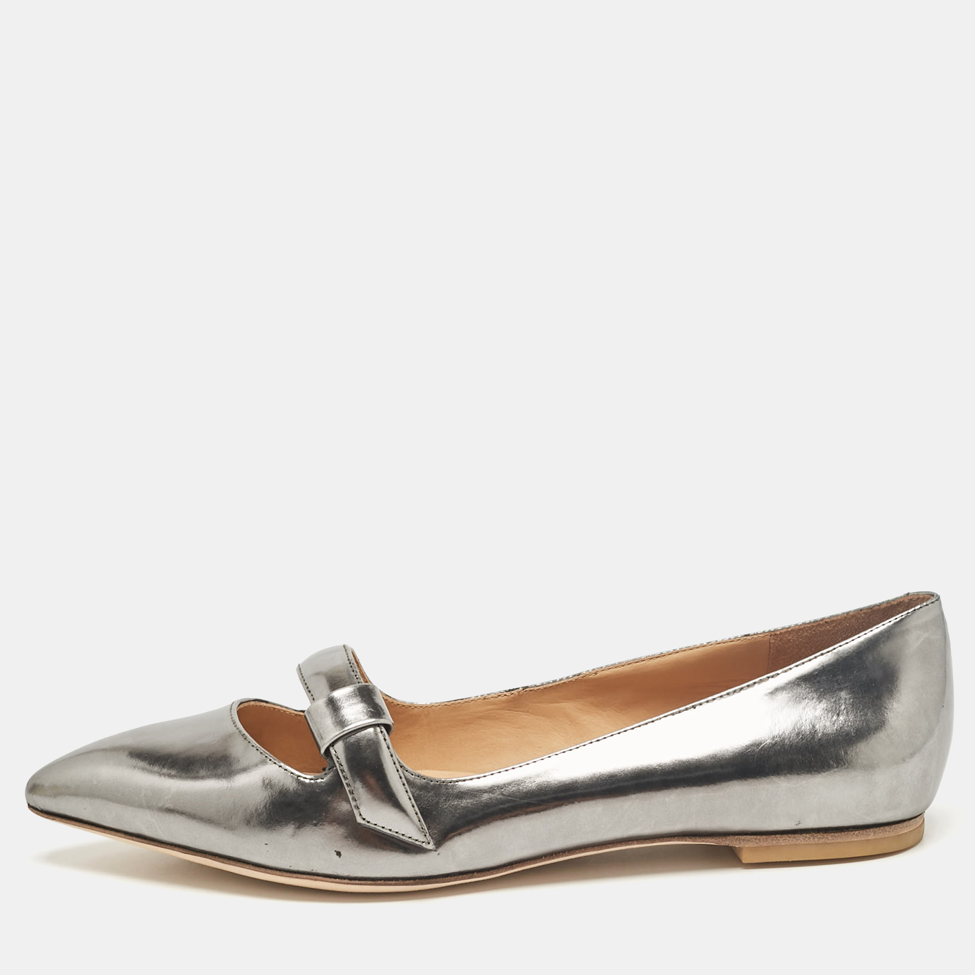 marc by marc jacobs silver leather ballet flats size 37.5