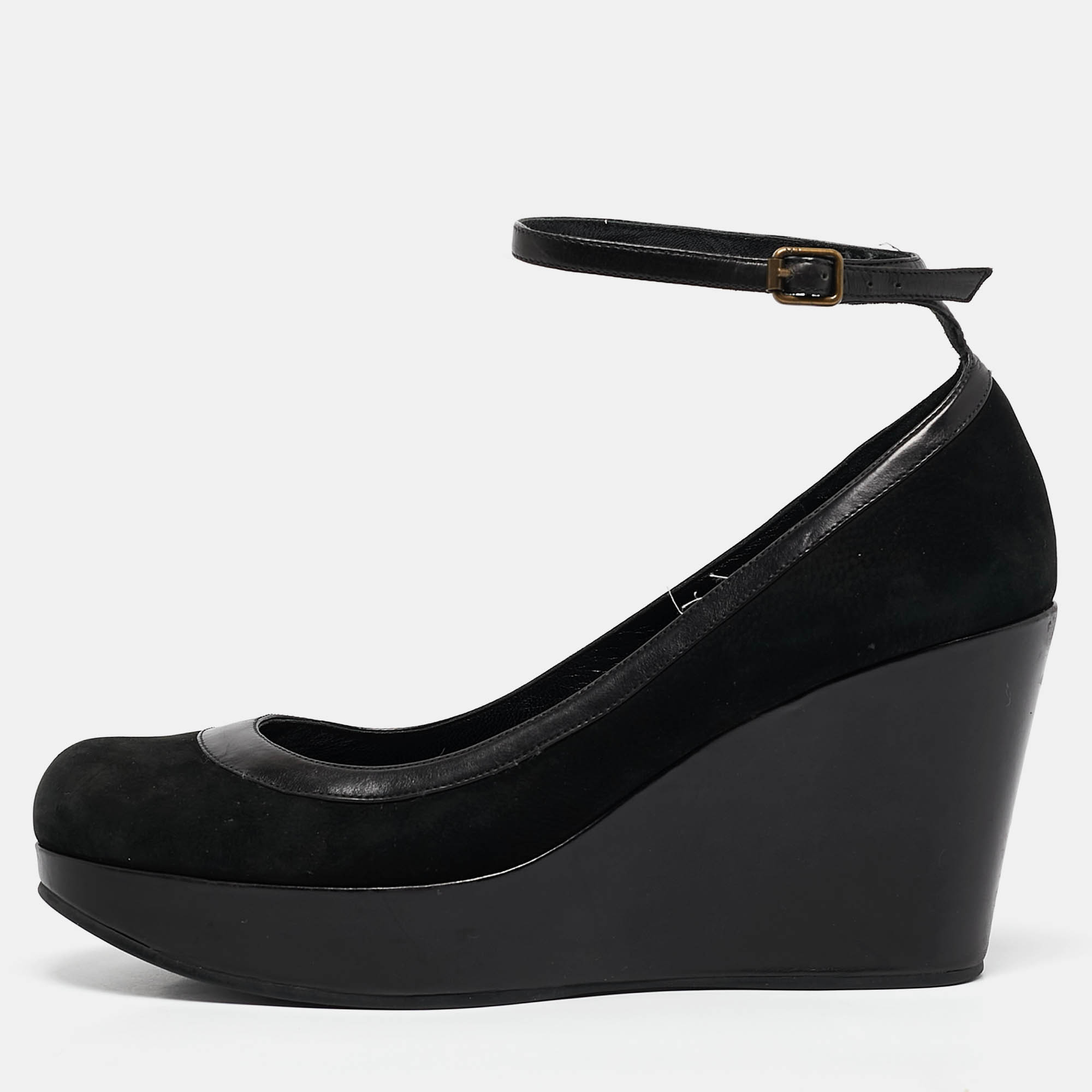 marc by marc jacobs black leather and nubuck leather wedge pumps size 39
