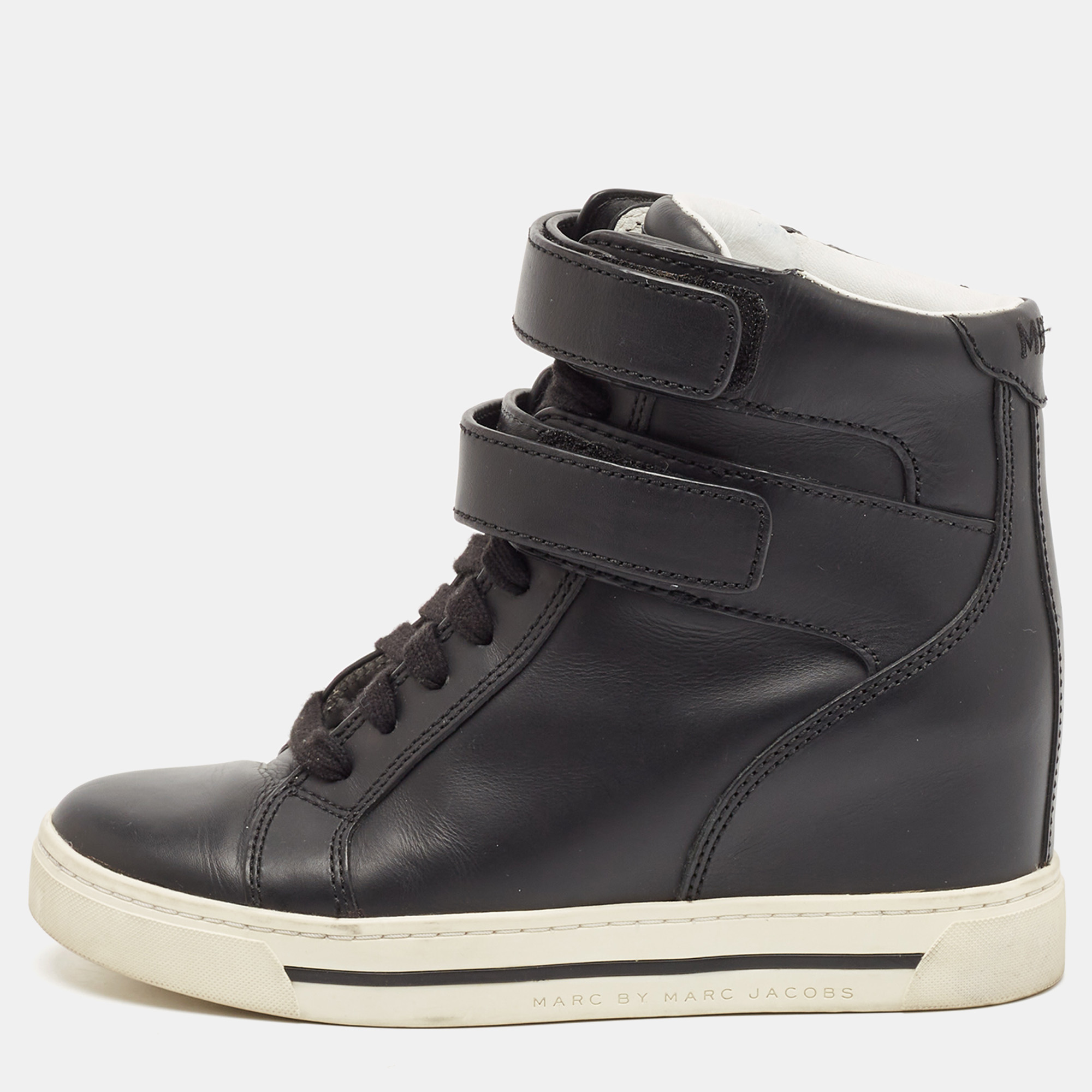 marc by marc jacobs black leather high top sneakers size 38