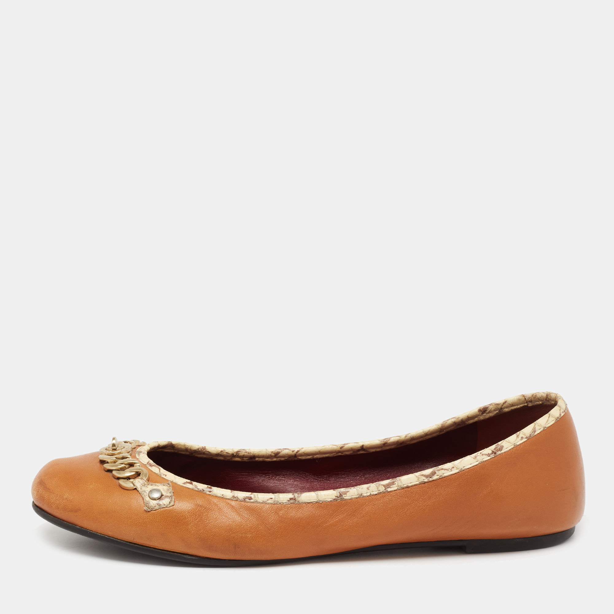 marc by marc jacobs tan leather chain detail ballet flats size 38.5