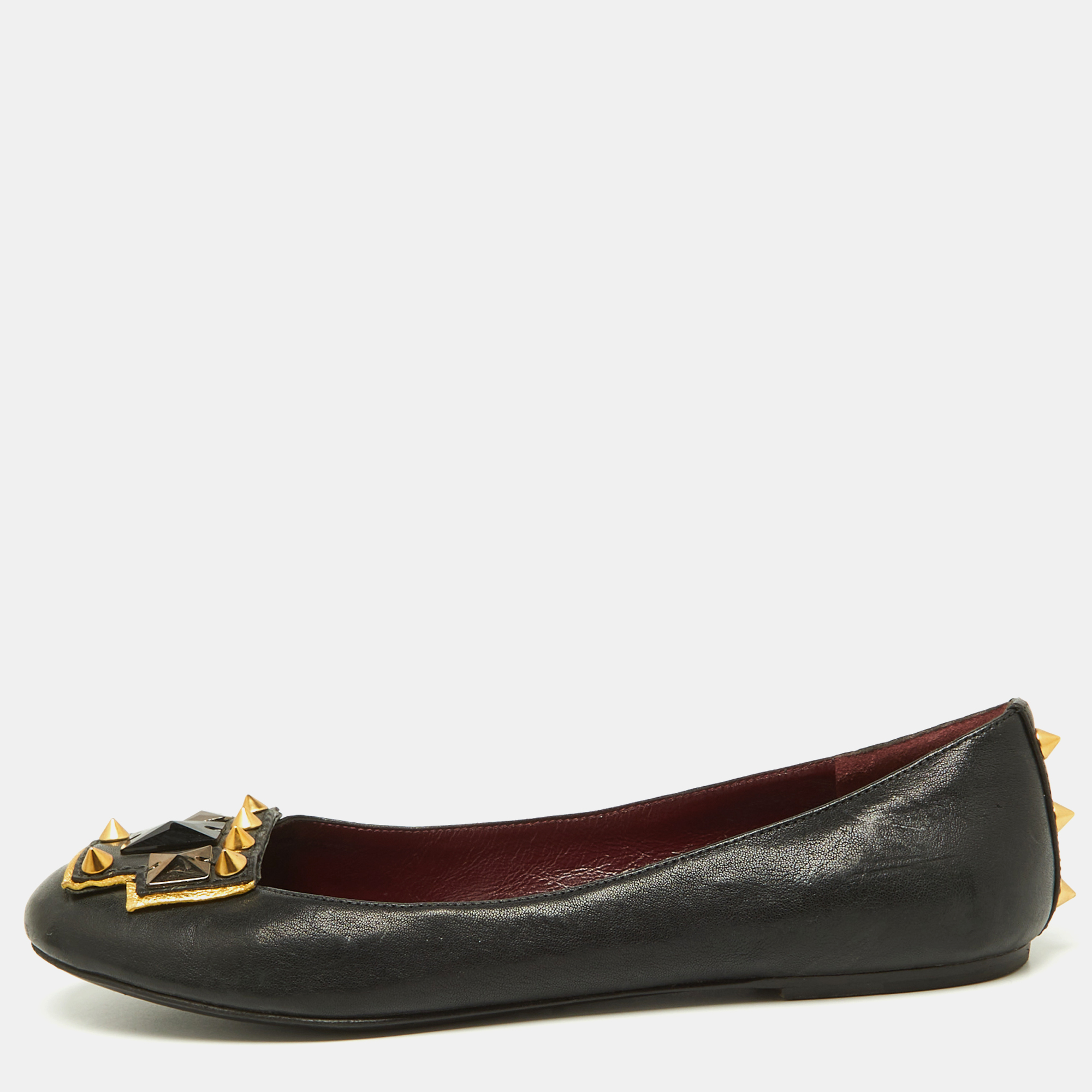 marc by marc jacobs black leather spike ballet flats size 37