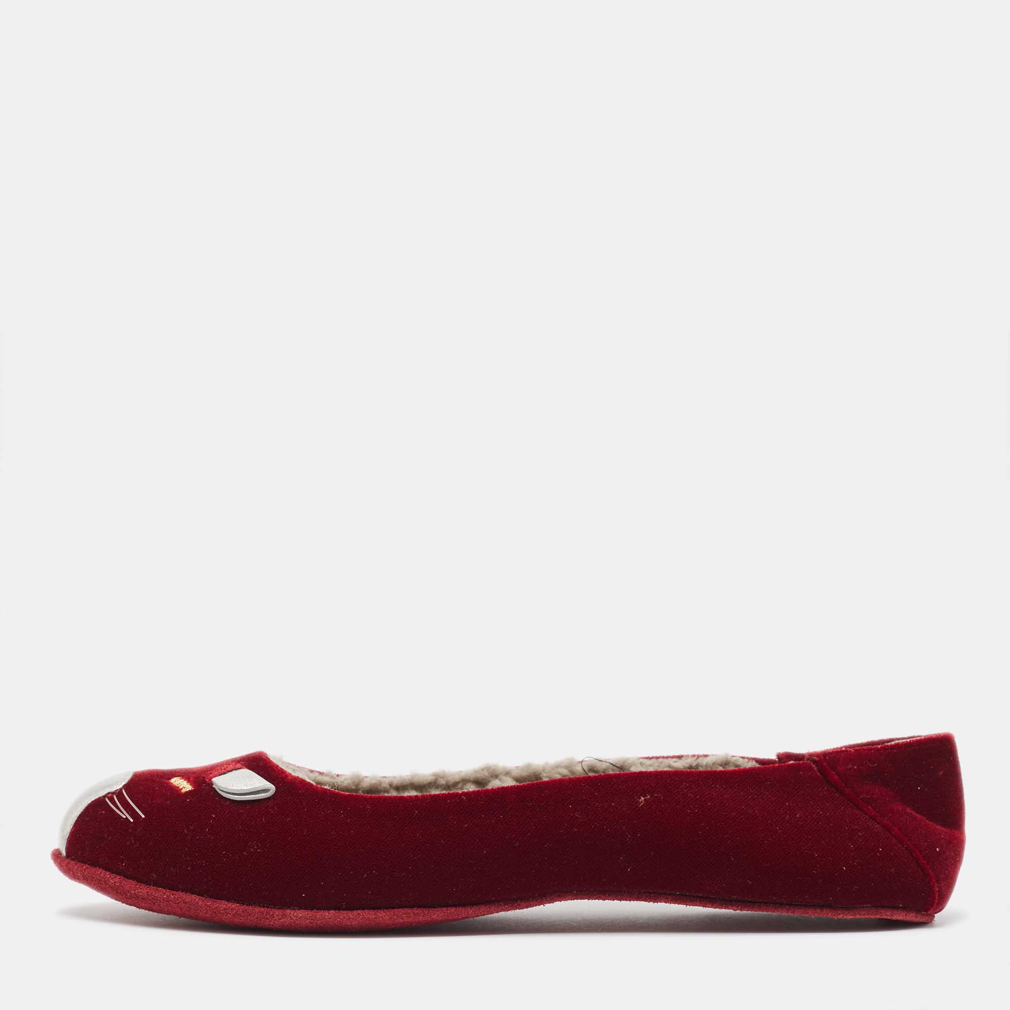 marc by marc jacobs burgundy velvet cat ballet flats size 37.5