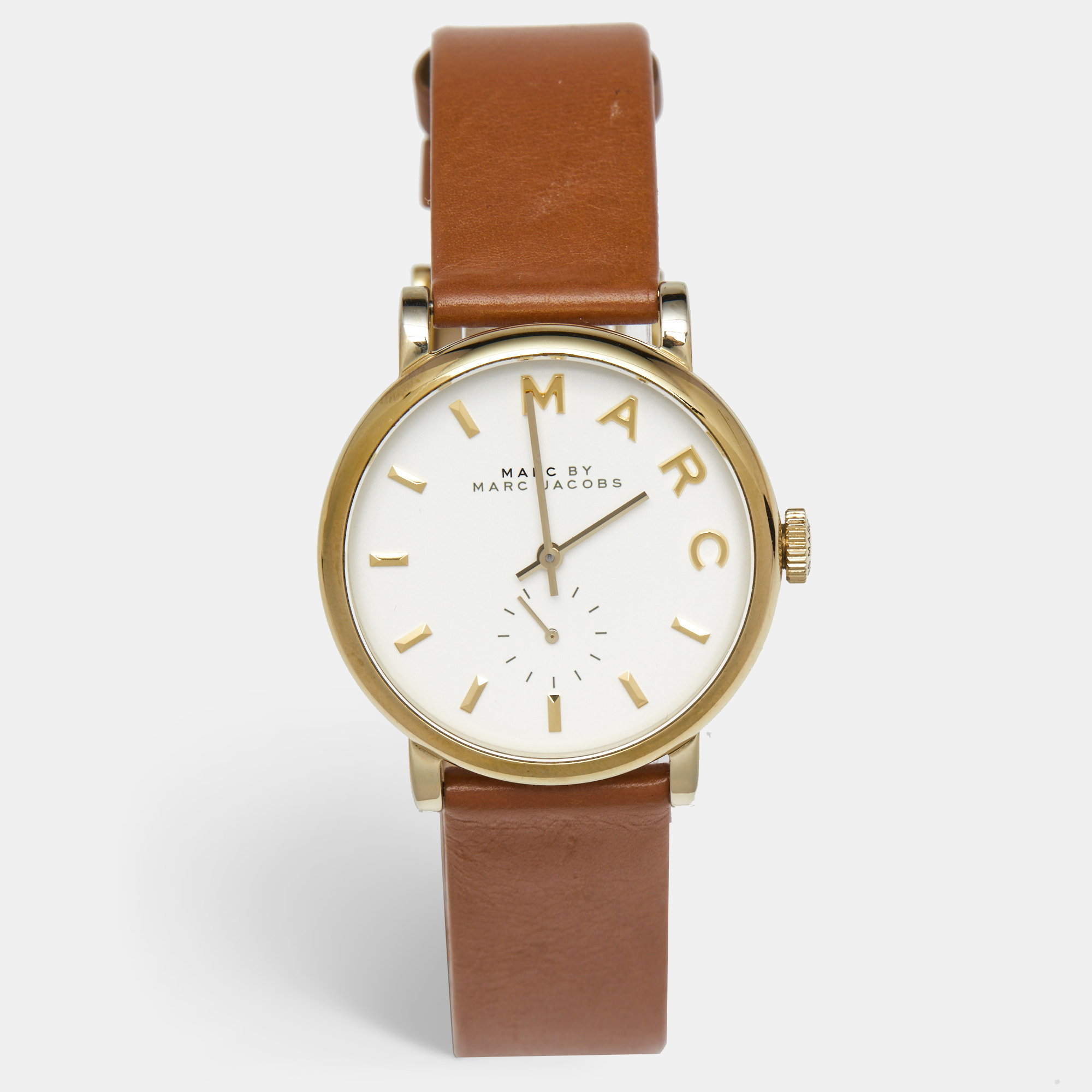 marc by marc jacobs white gold plated stainless steel leather baker mbm1316 women's wristwatch 36.50 mm