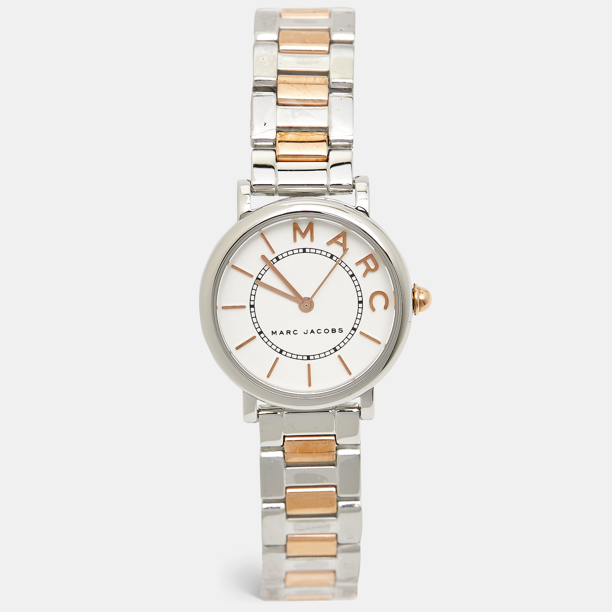 marc by marc jacobs white two-tone stainless steel roxy mj3553 women's wristwatch 28 mm