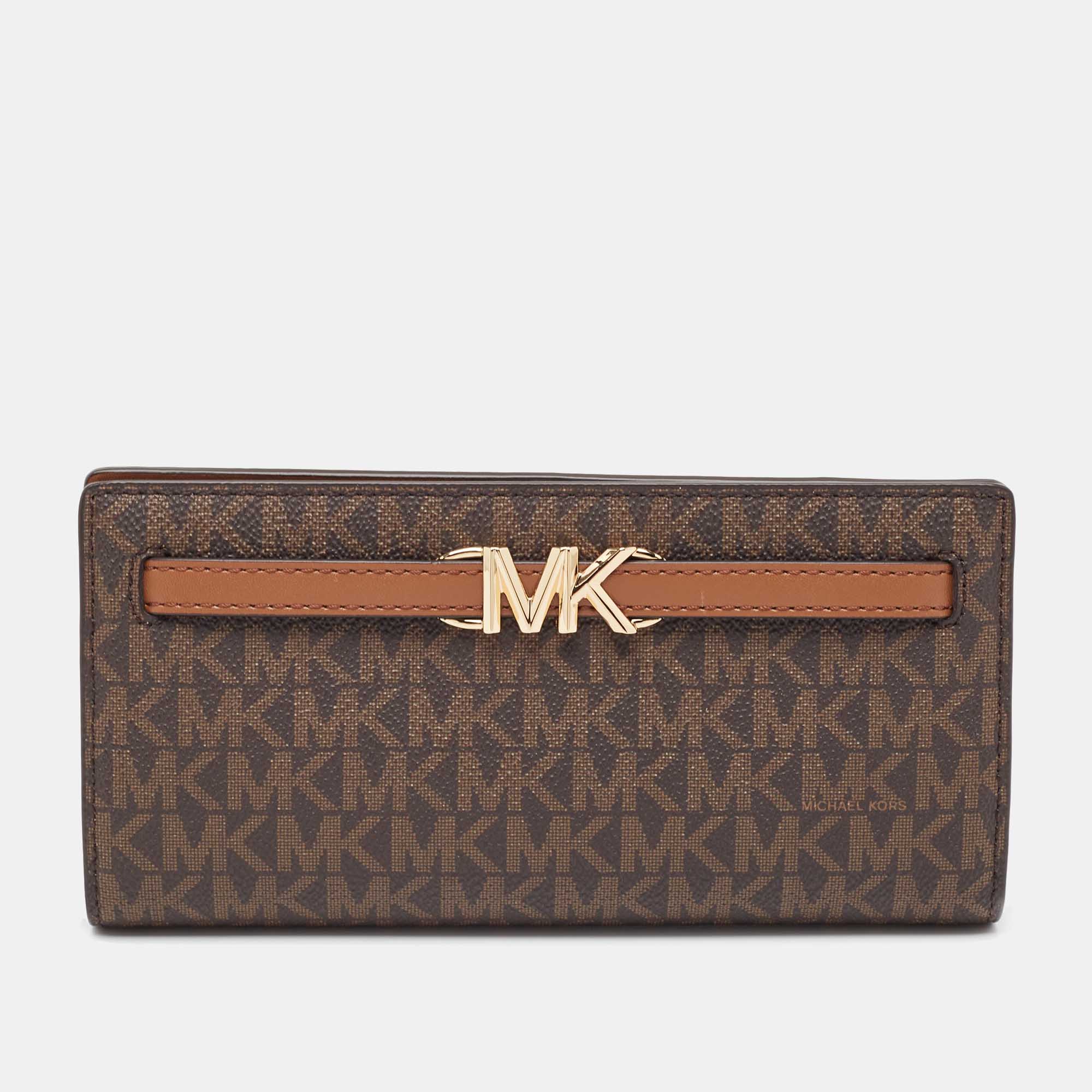 michael kors brown signature coated canvas reed wallet