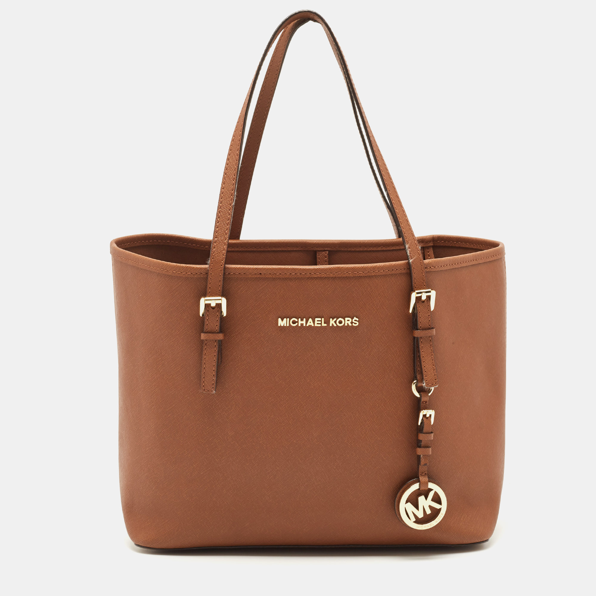 michael kors brown leather small jet set travel tote