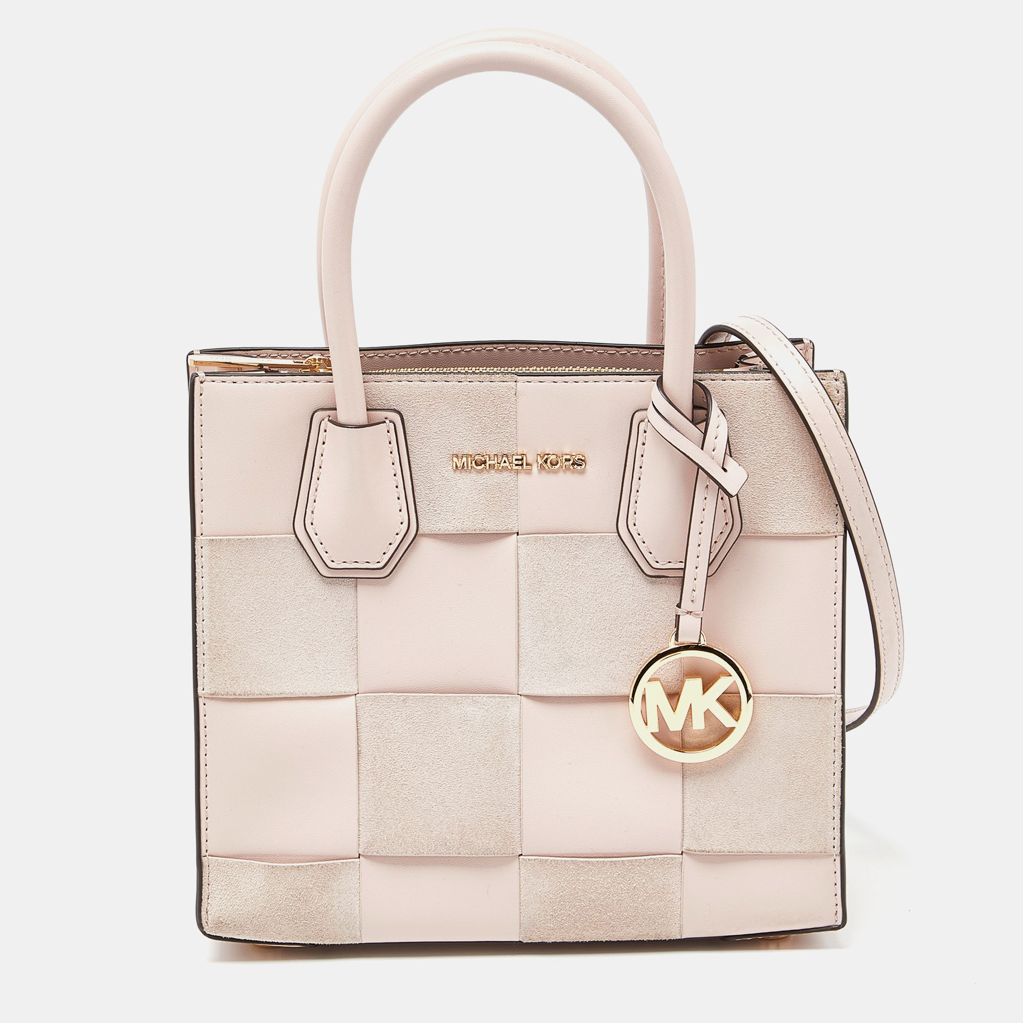 michael kors light pink leather and suede mercer tote
