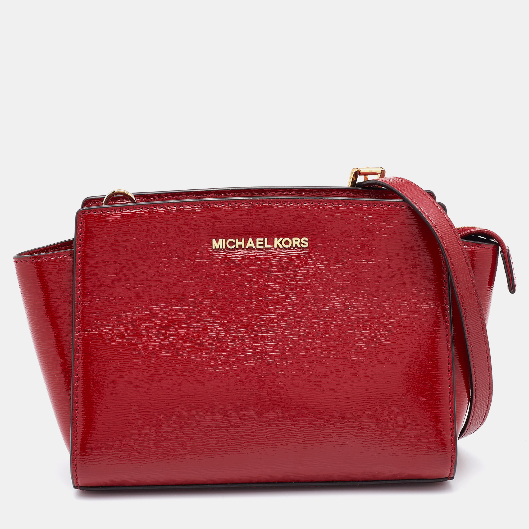 michael michael kors red patent leather small selma shoulder bag