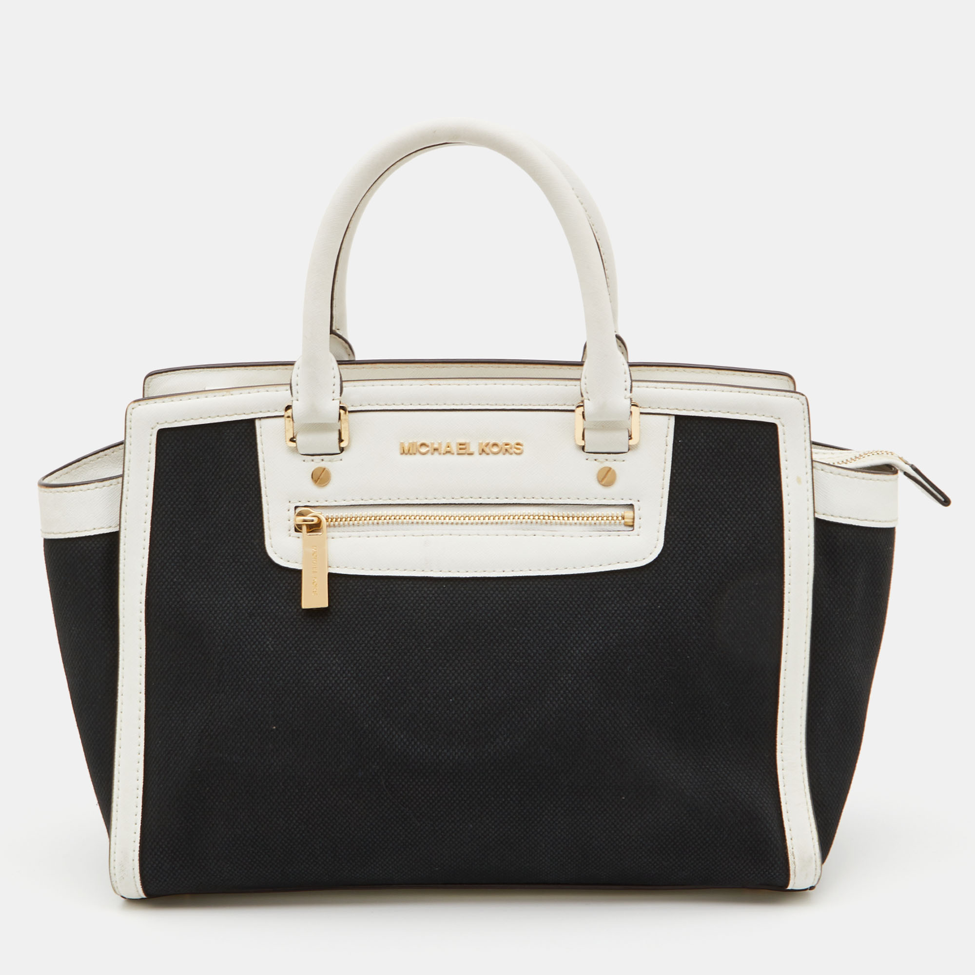 MICHAEL Michael Kors White/Beige Signature Coated Canvas and Leather  Grayson Boston Bag MICHAEL Michael Kors | The Luxury Closet