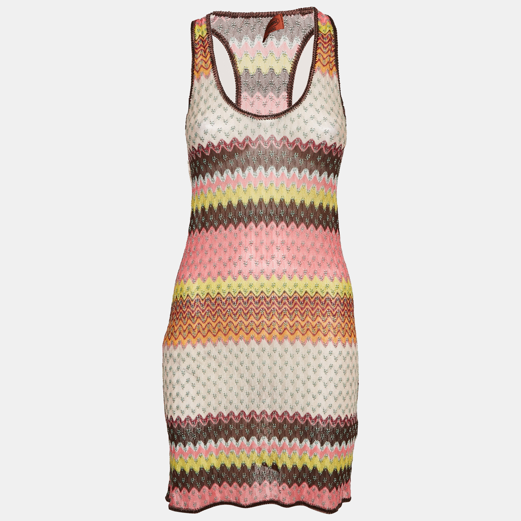 Missoni Mare Multicolor Chevron Lurex Knit Sheer Cover-Up Mini Dress S