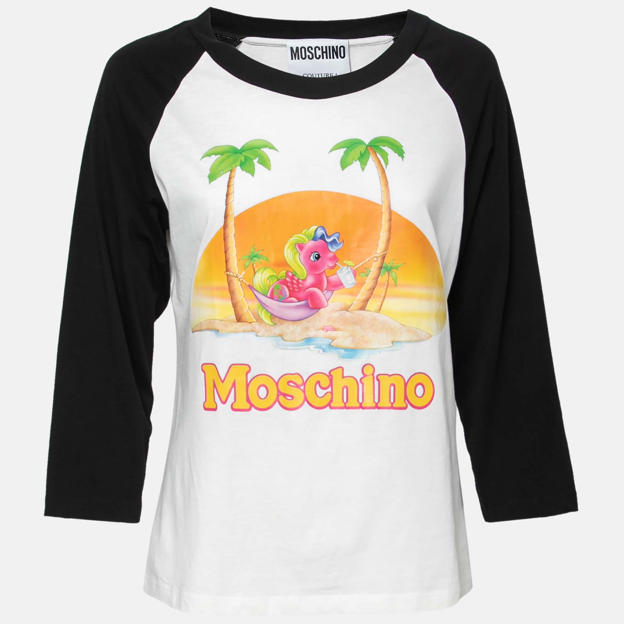 moschino white-black my little pony printed crew neck long sleeve t-shirt l