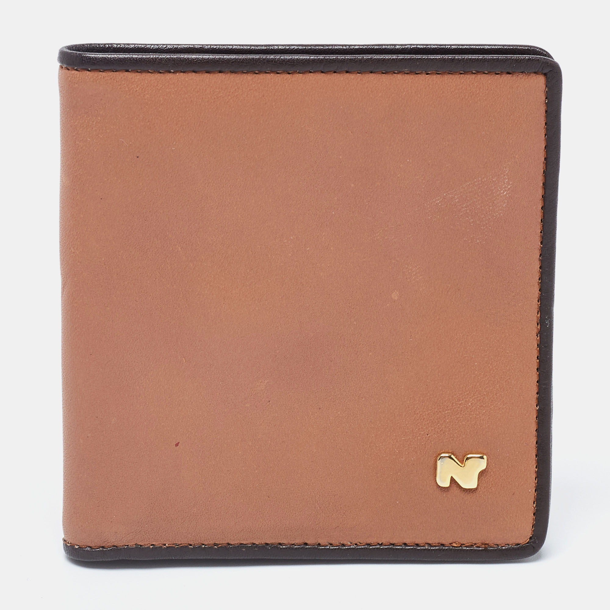 nina ricci two tone brown leather bifold compact wallet