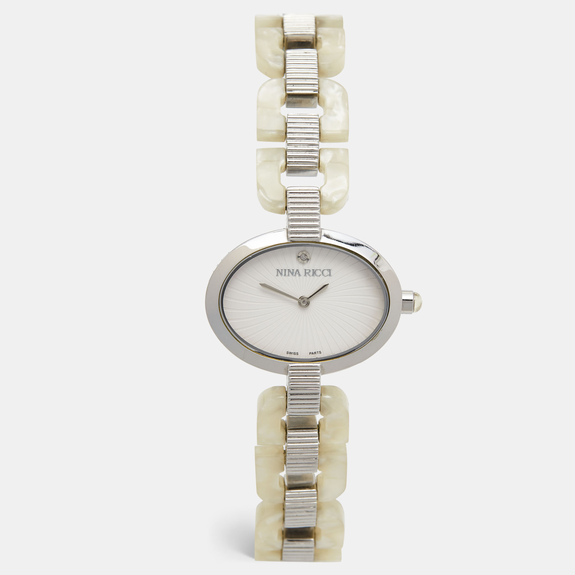 nina ricci white acetate stainless steel n052006 women's wristwatch 32 mm