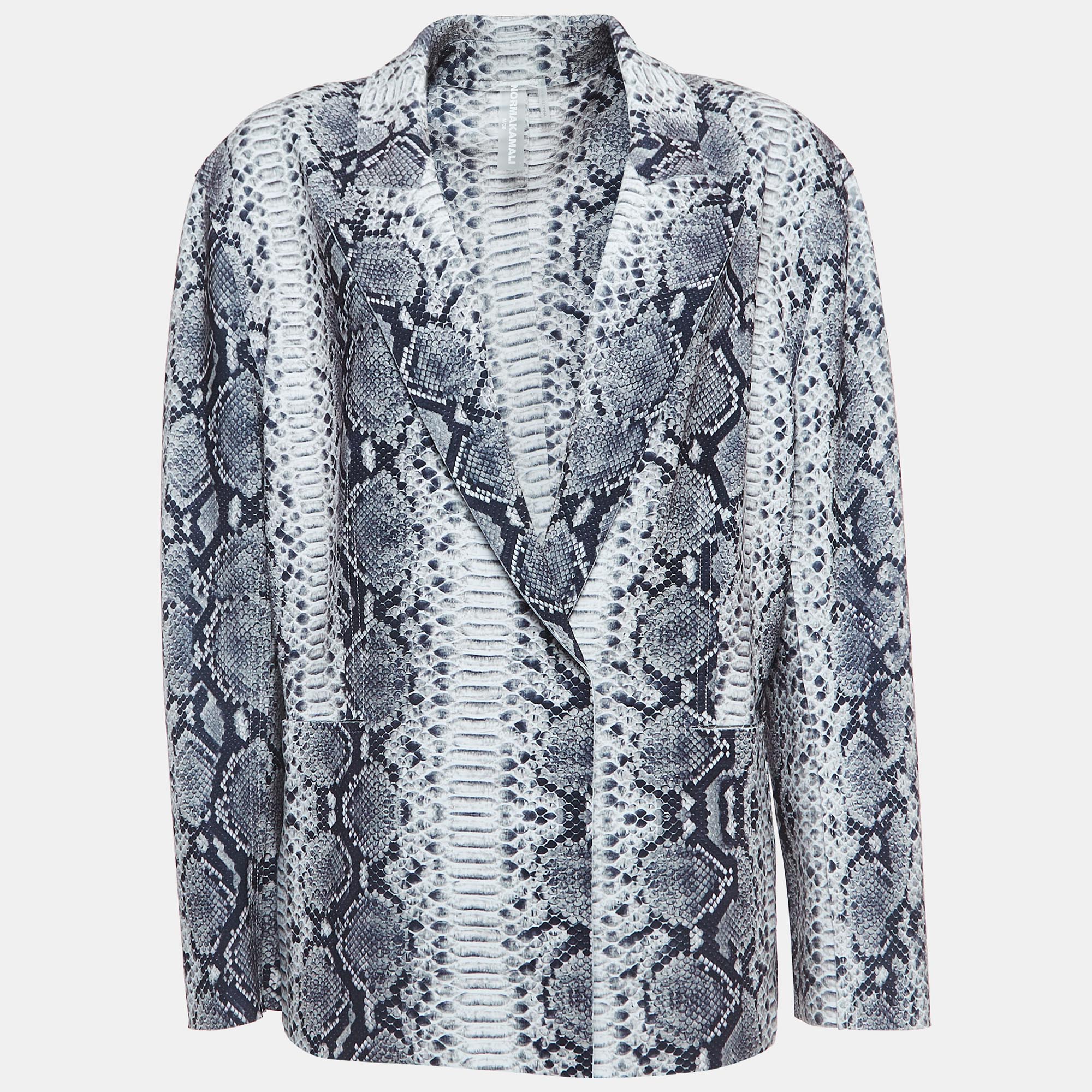 Norma Kamali Black/White Python Print Lycra Single Breasted Straight Fit Jacket M