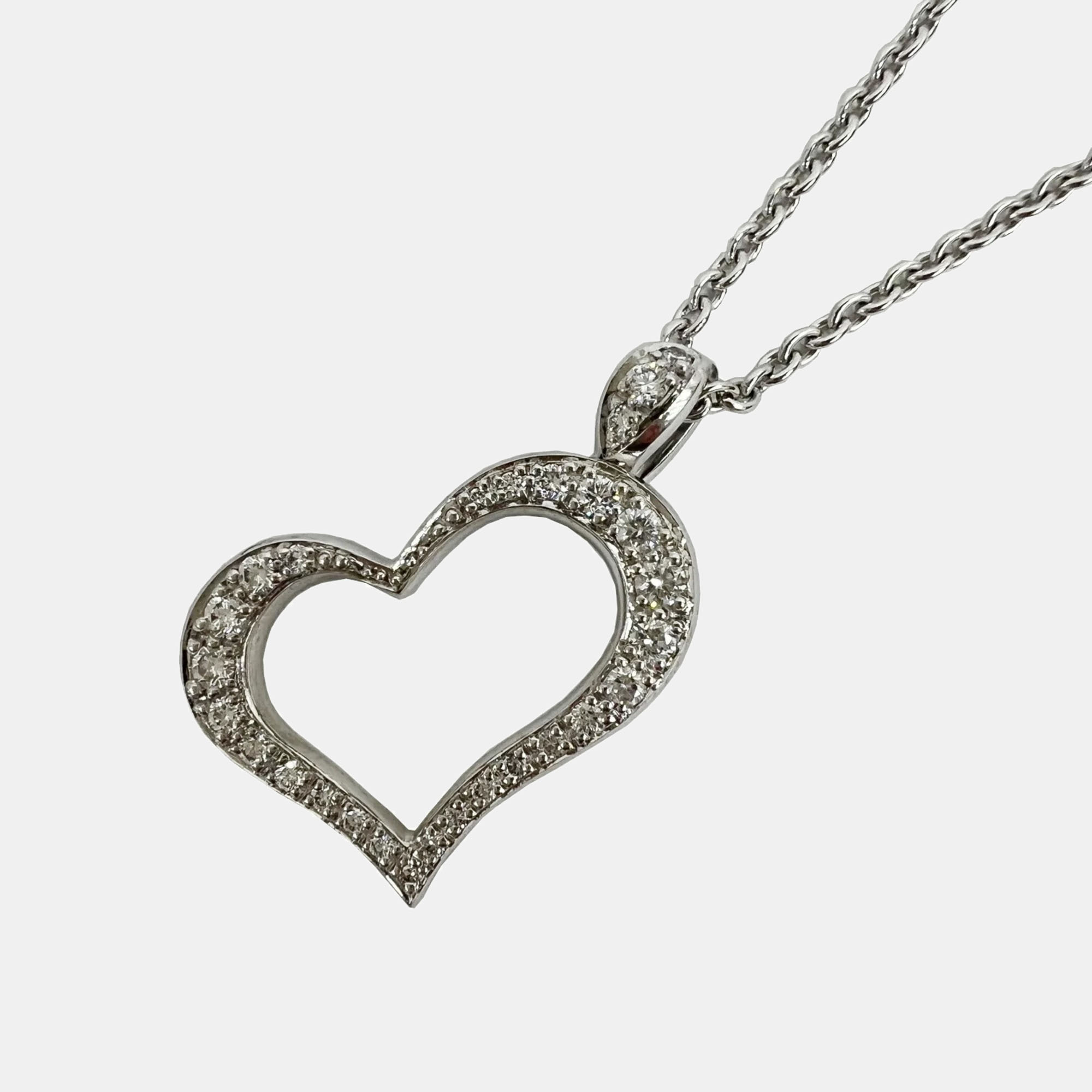 piaget 18k white gold and diamond heart pendant necklace