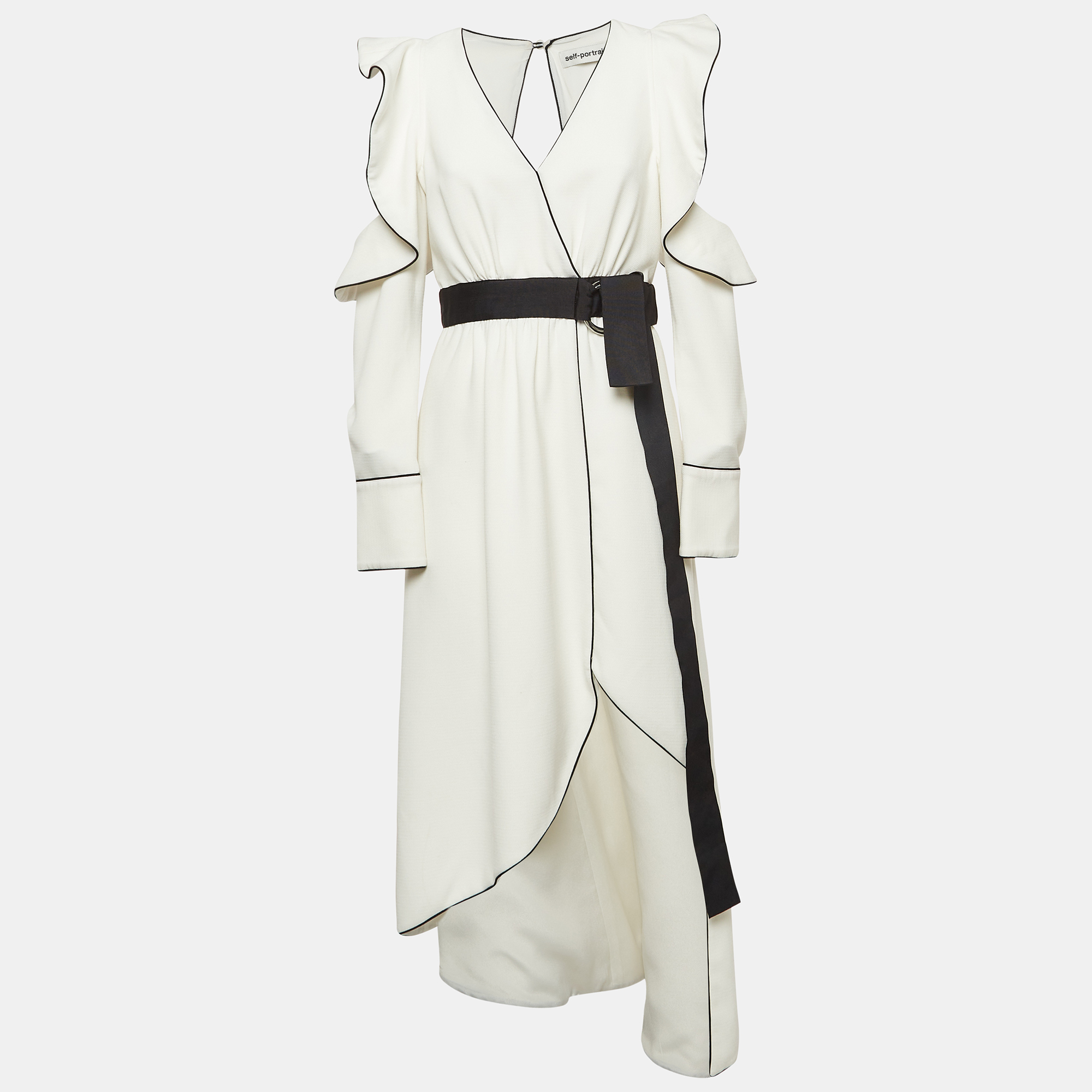 Self-Portrait White Viscose Blend Asymmetric Midi Dress M