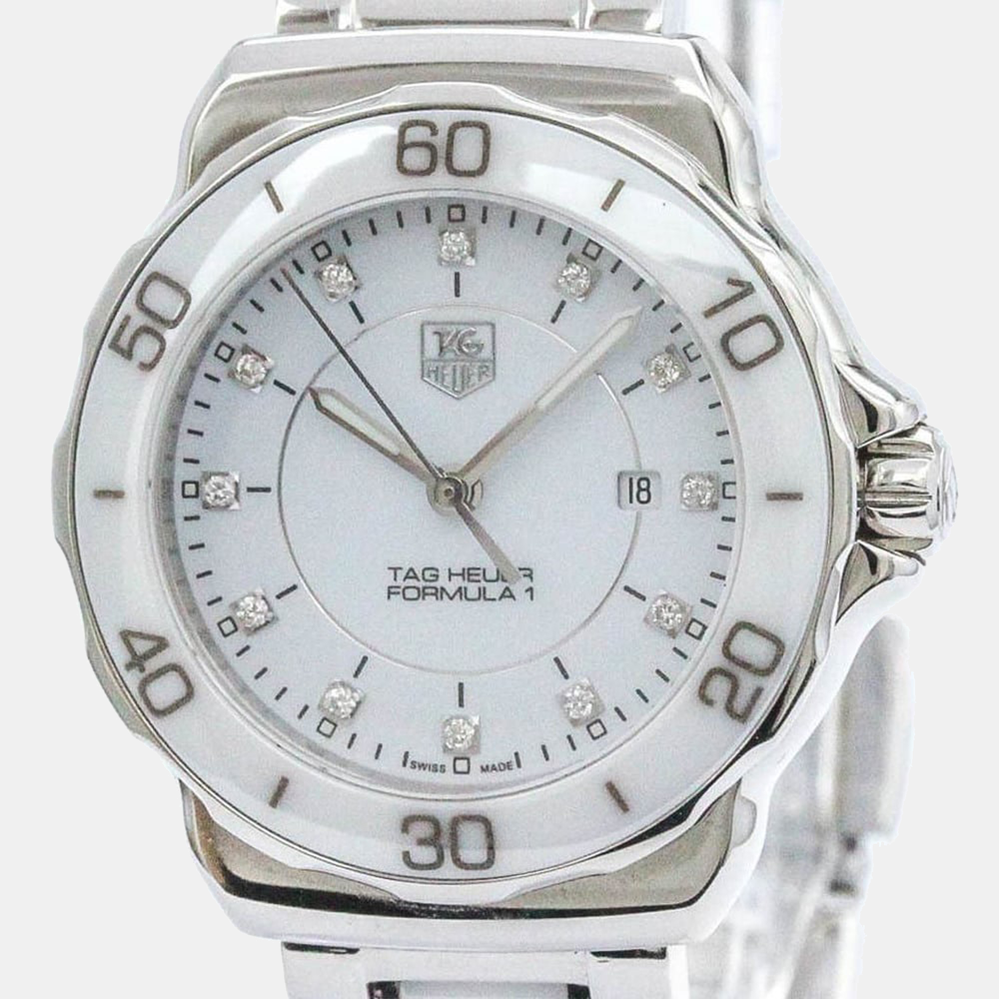 tag heuer white diamonds stainless steel and ceramic formula 1 wah1315 women's wristwatch 31 mm
