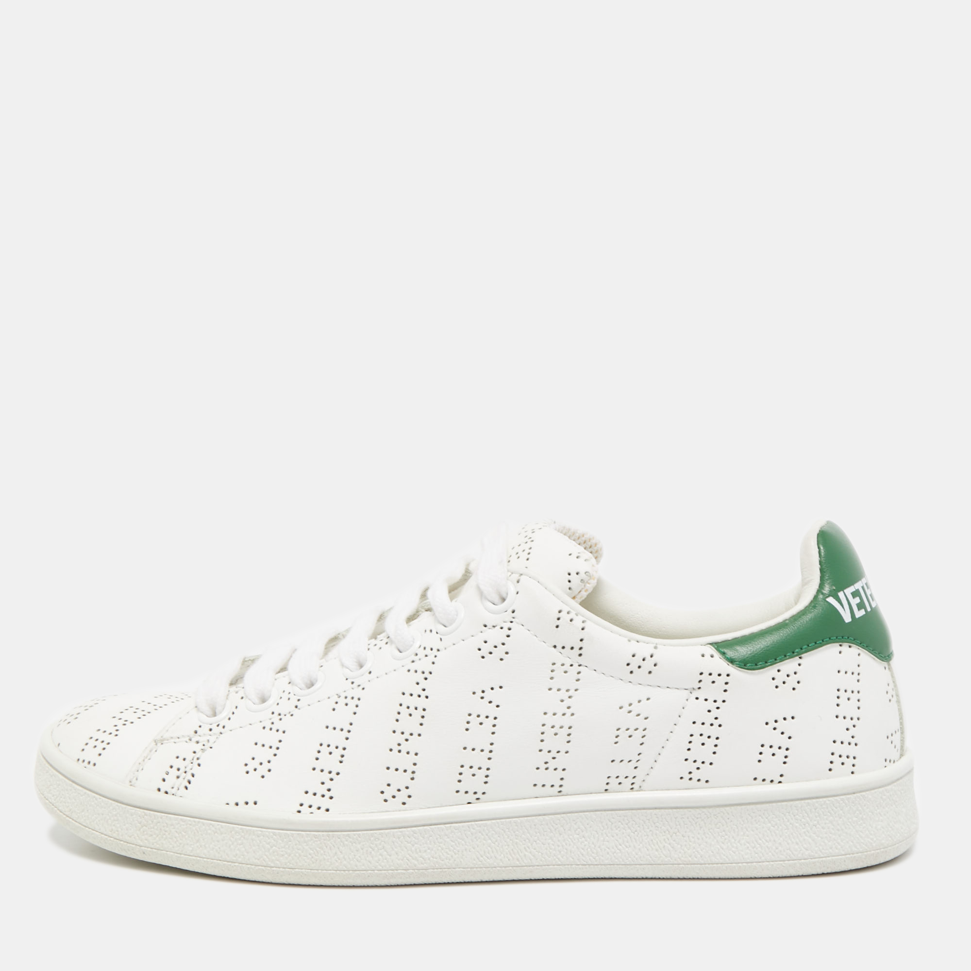 vetements white perforated logo leather low top sneakers size 35