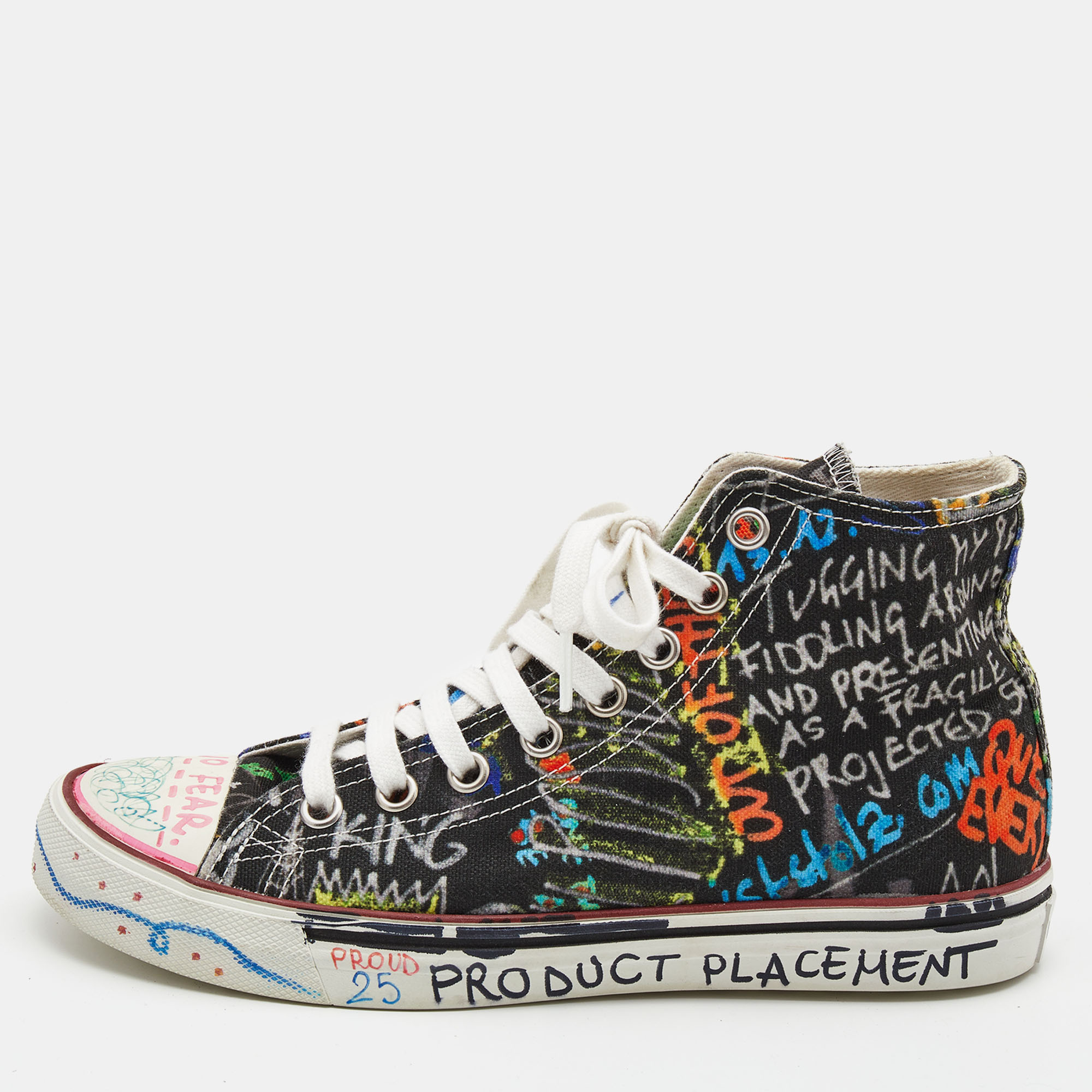 vetements multicolor graffiti canvas high top sneakers size 39