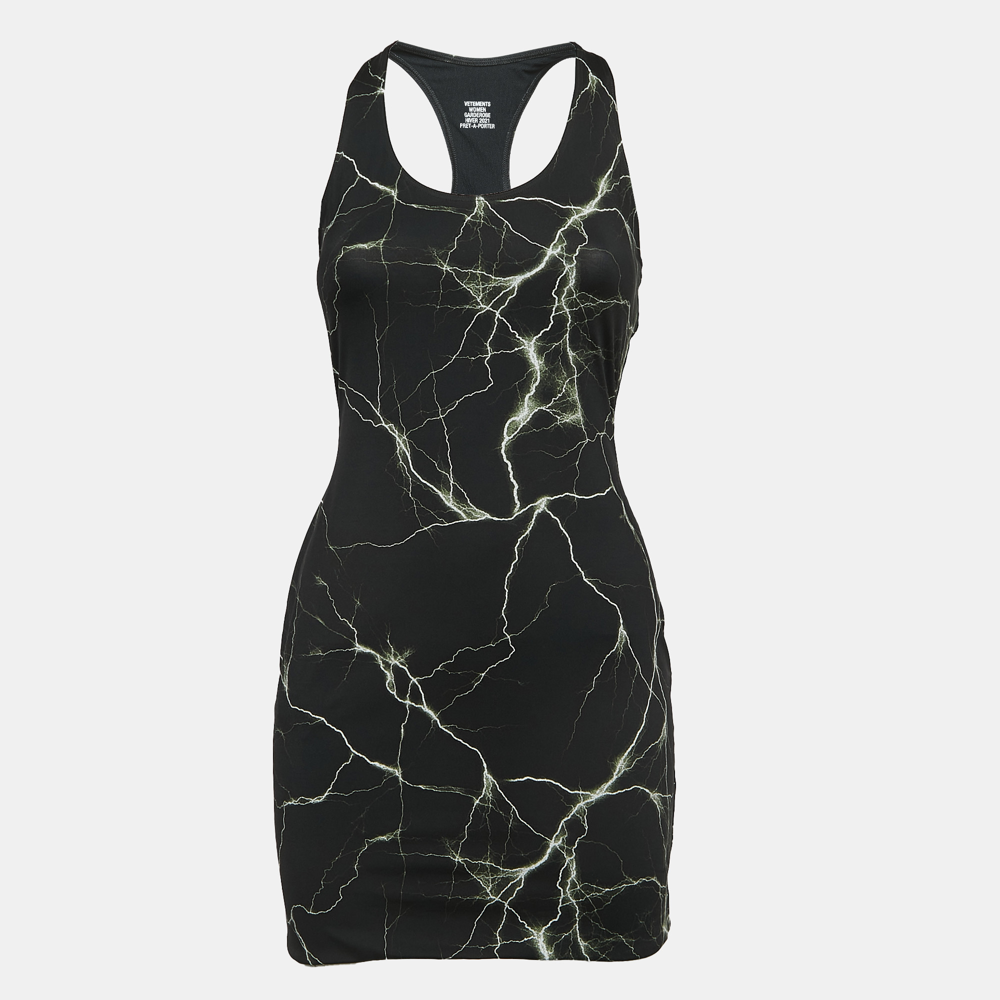 vetements black marble print jersey cut-out fitted mini dress l