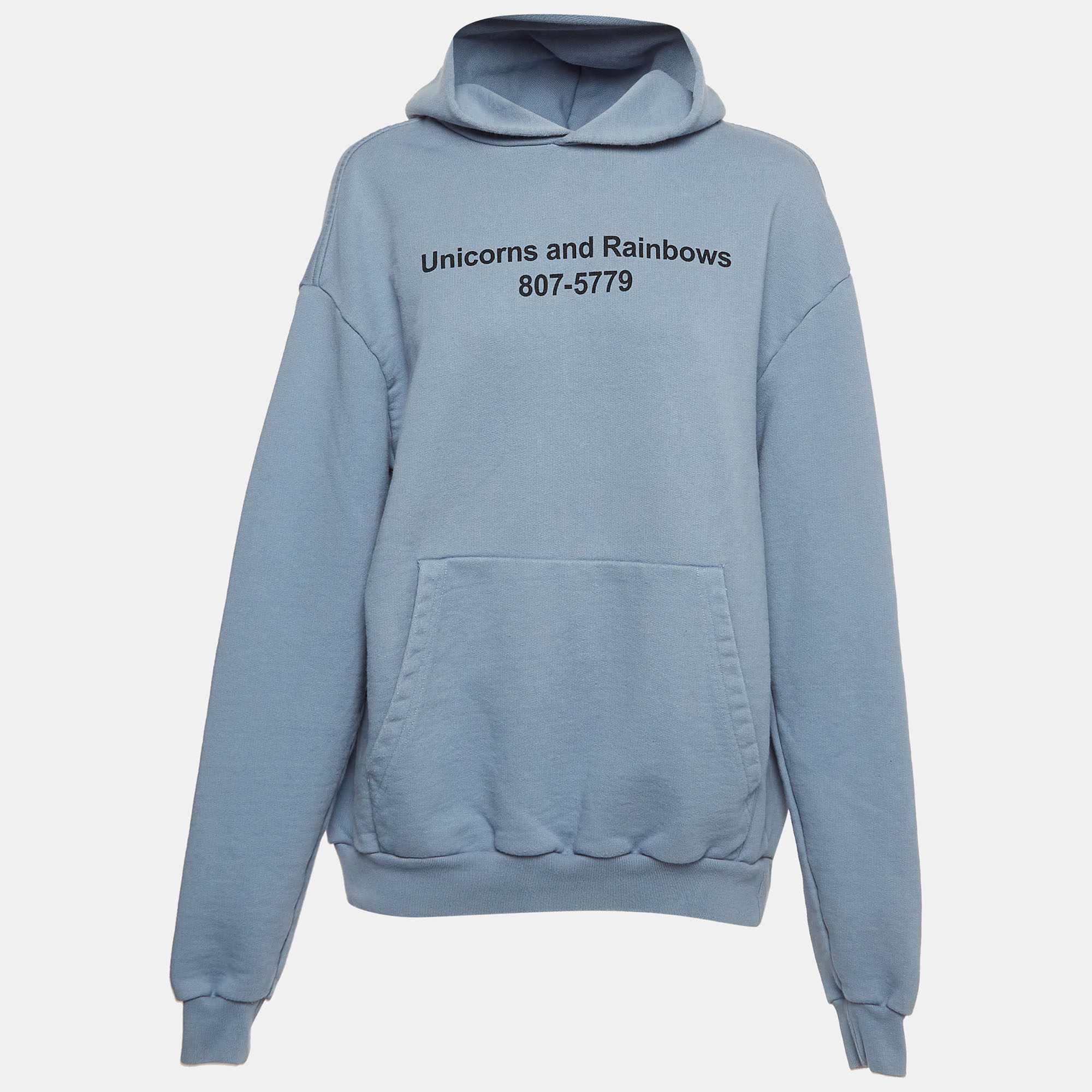 vetements blue print cotton blend hooded sweatshirt xs