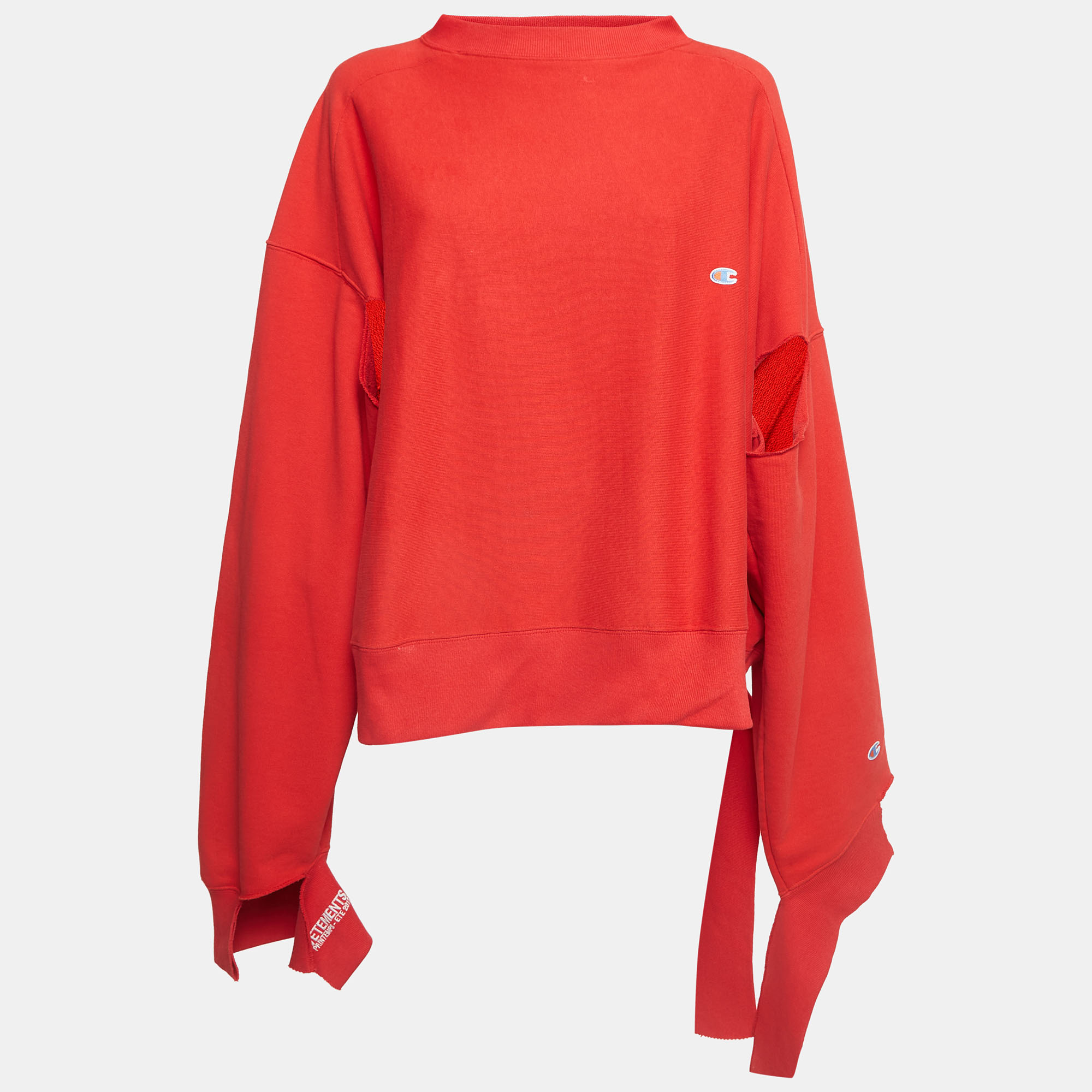 vetements x champion red cotton blend destroyed oversize sweatshirt m
