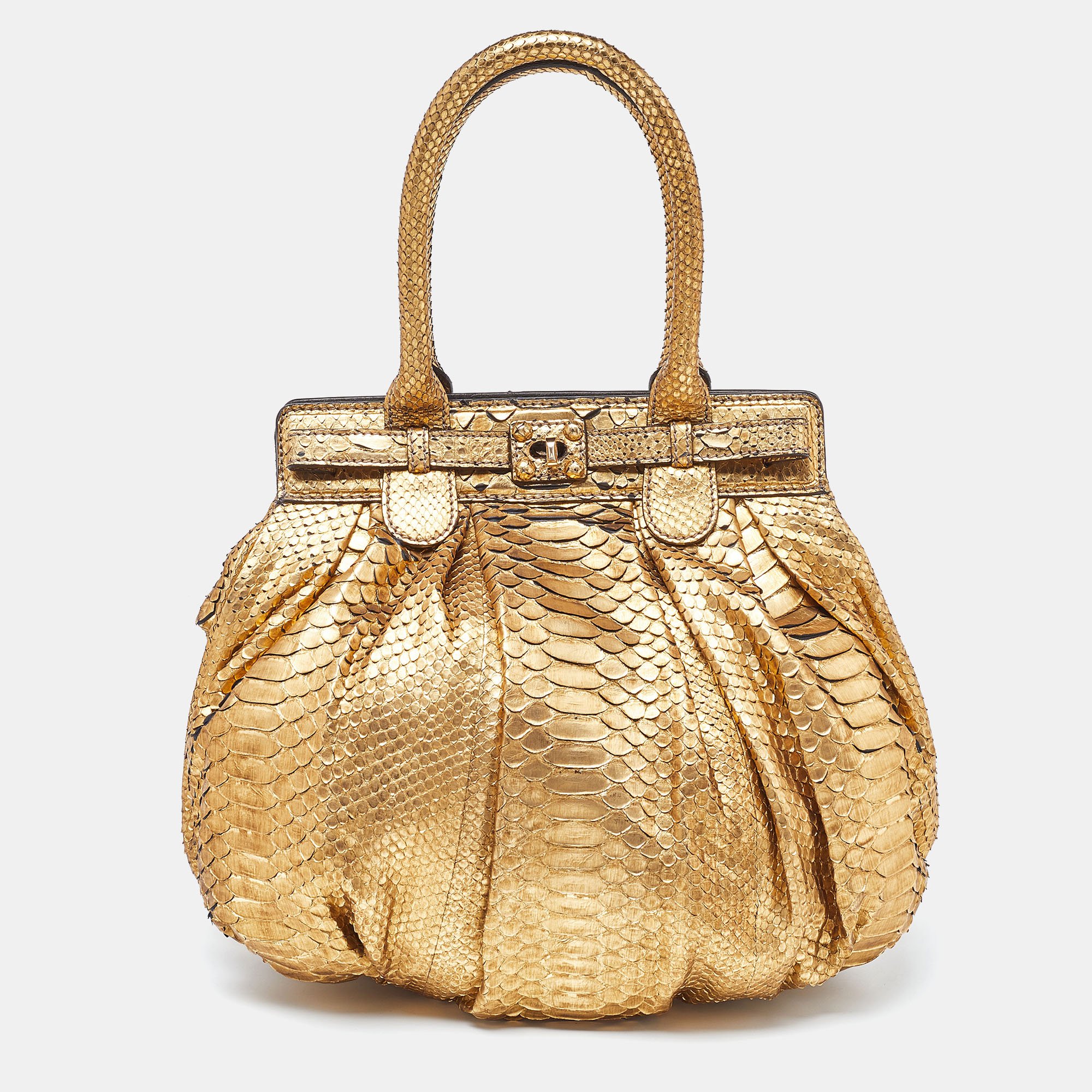 Zagliani Gold Python Puffy Hobo