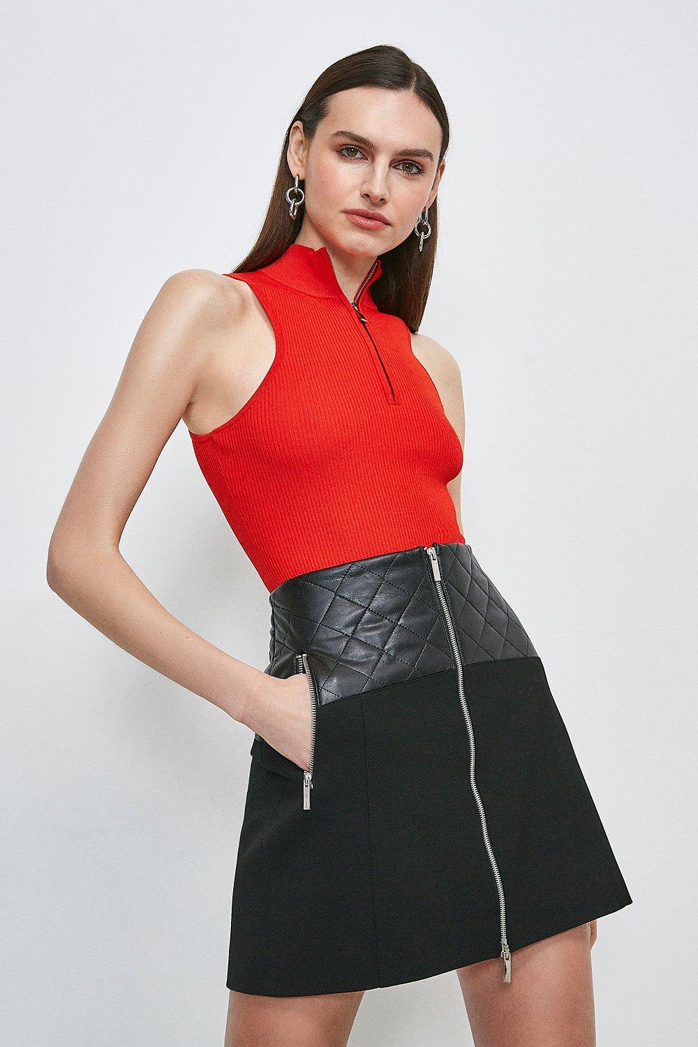 Karen Millen Forever Faux Leather Panelled Zip Skirt -, Black