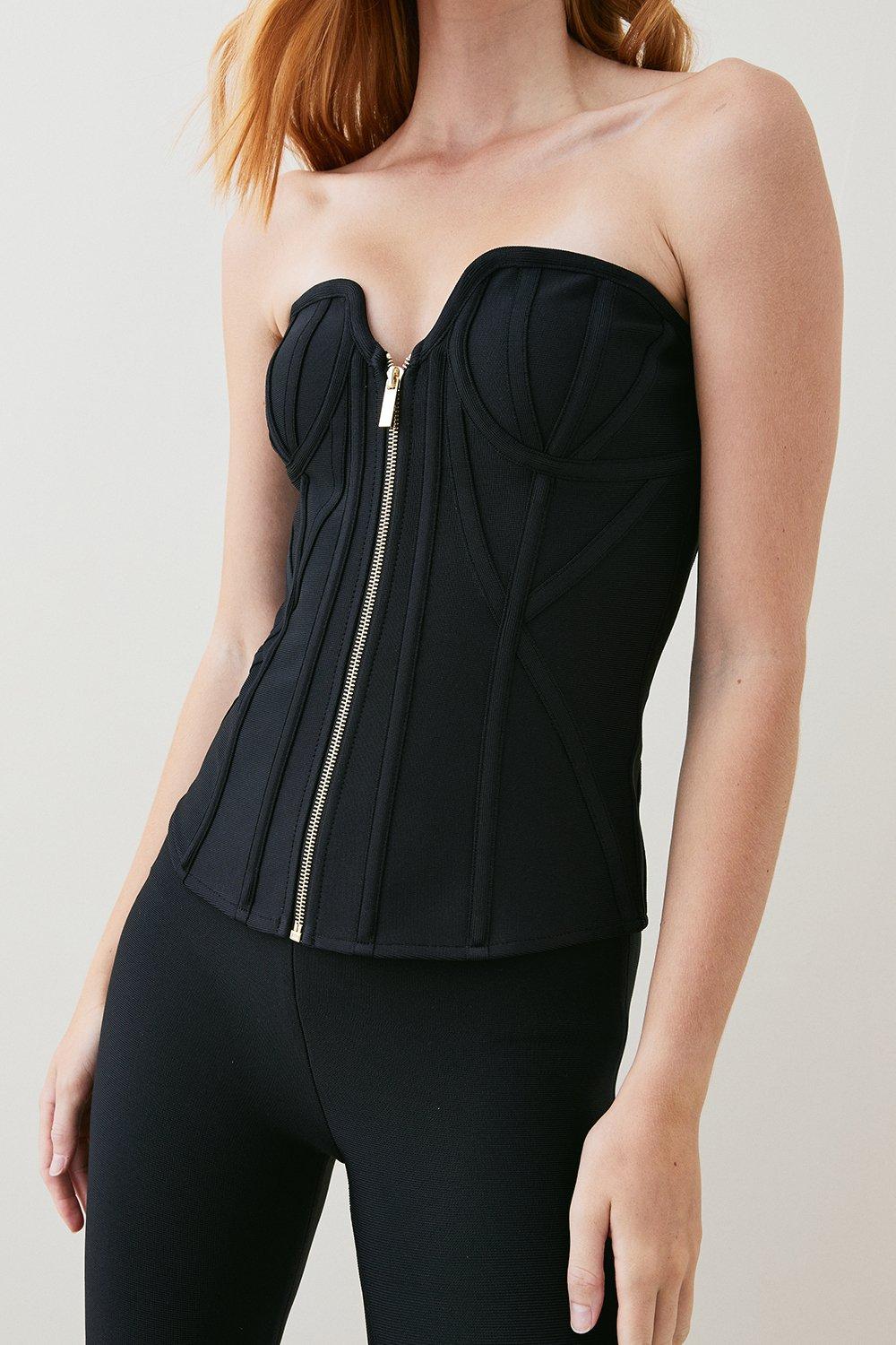 karen millen bandage corset mesh zip detail top -, black