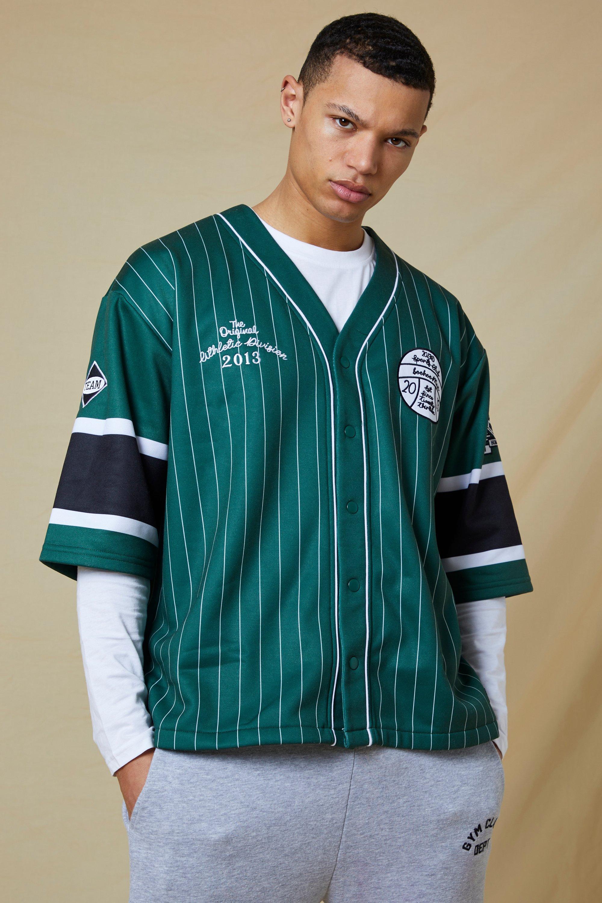 "tall" - chemise de baseball en jersey à rayures - vert sapin - s, vert sapin