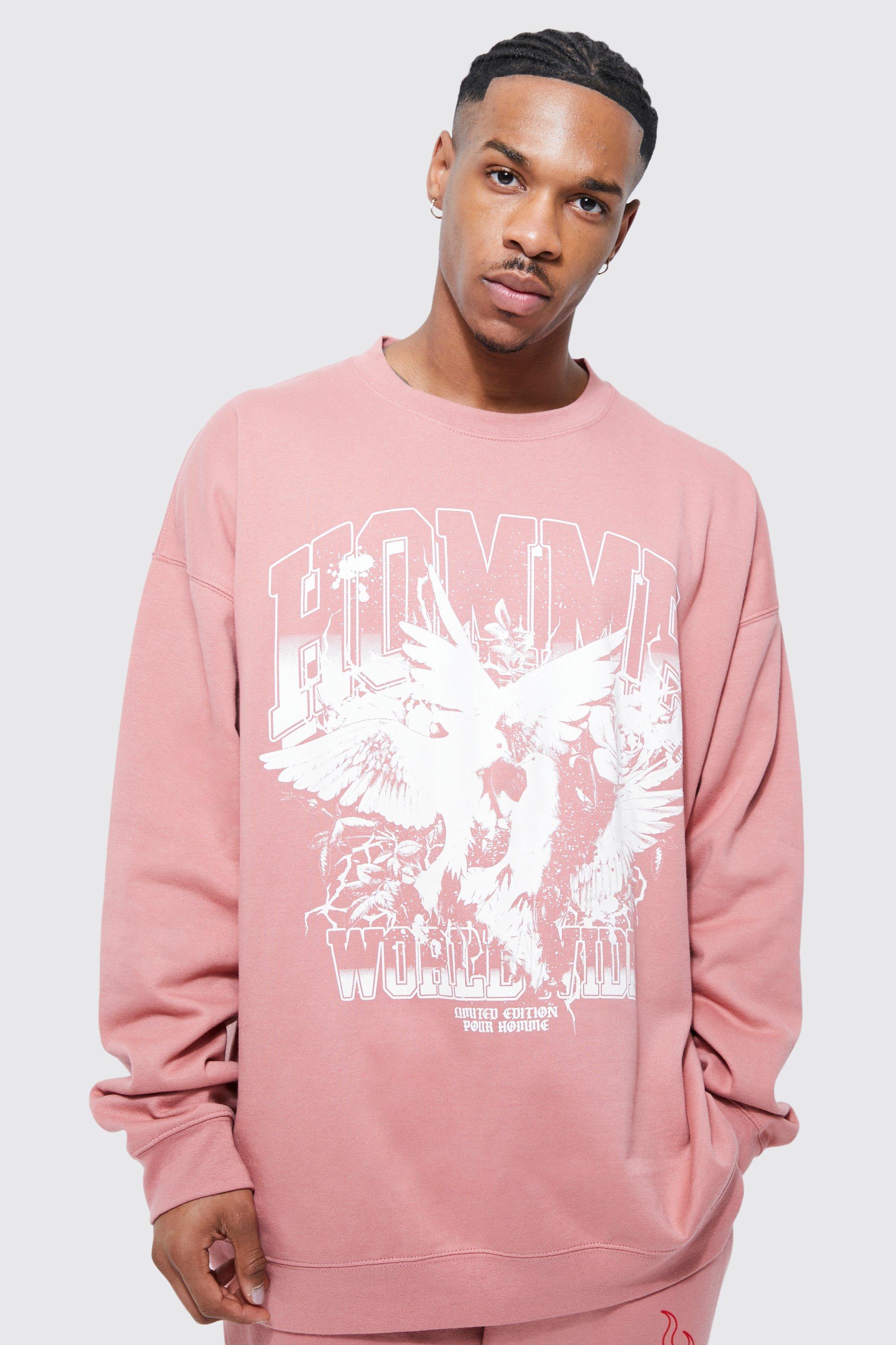 Oversize Sweatshirt Mit Tauben-Print - Rose Pink - Xs, Rose Pink